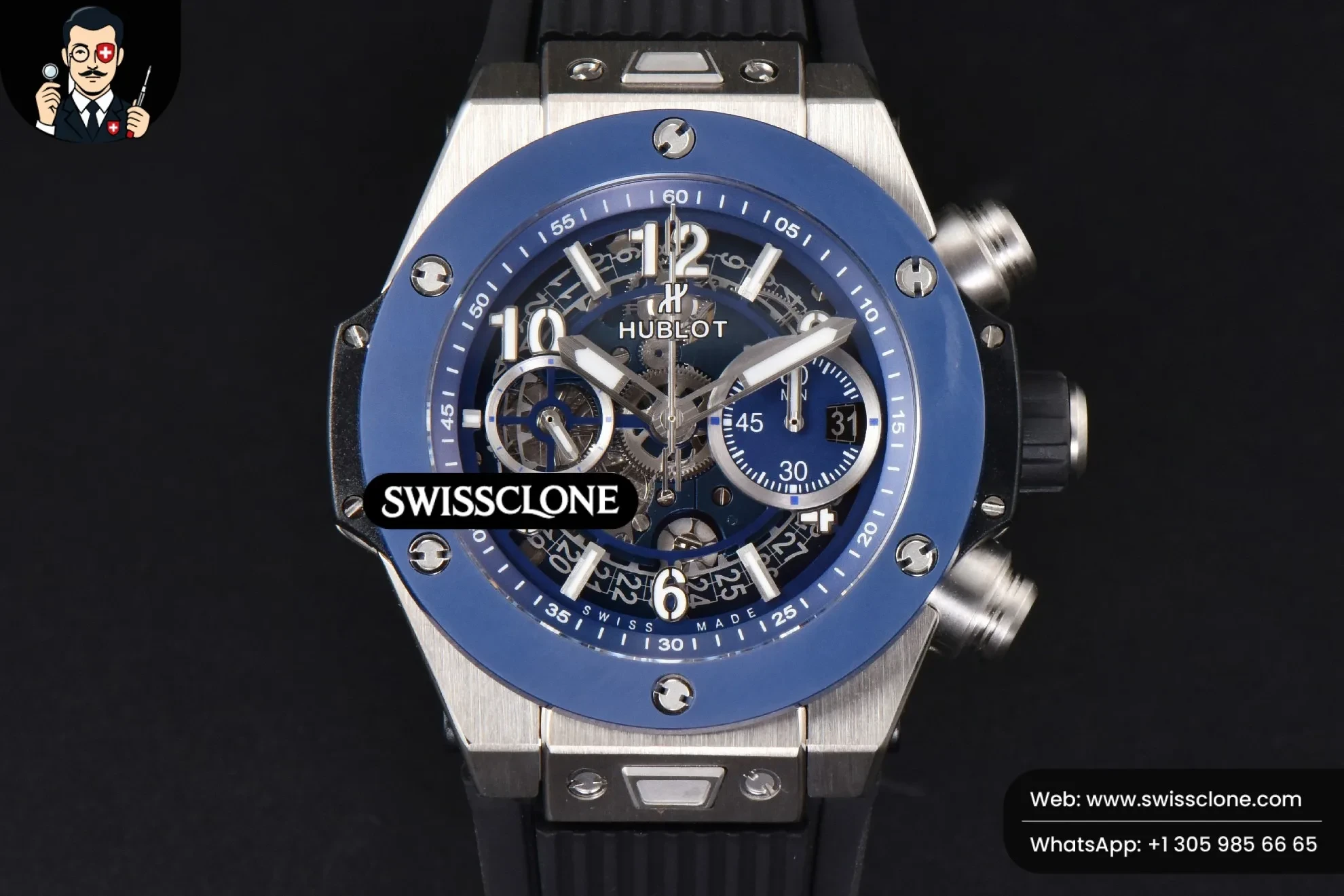 Hublot Big Bang Unico 45mm BBF Blue Ceramic Skeleton Dial Black Rubber