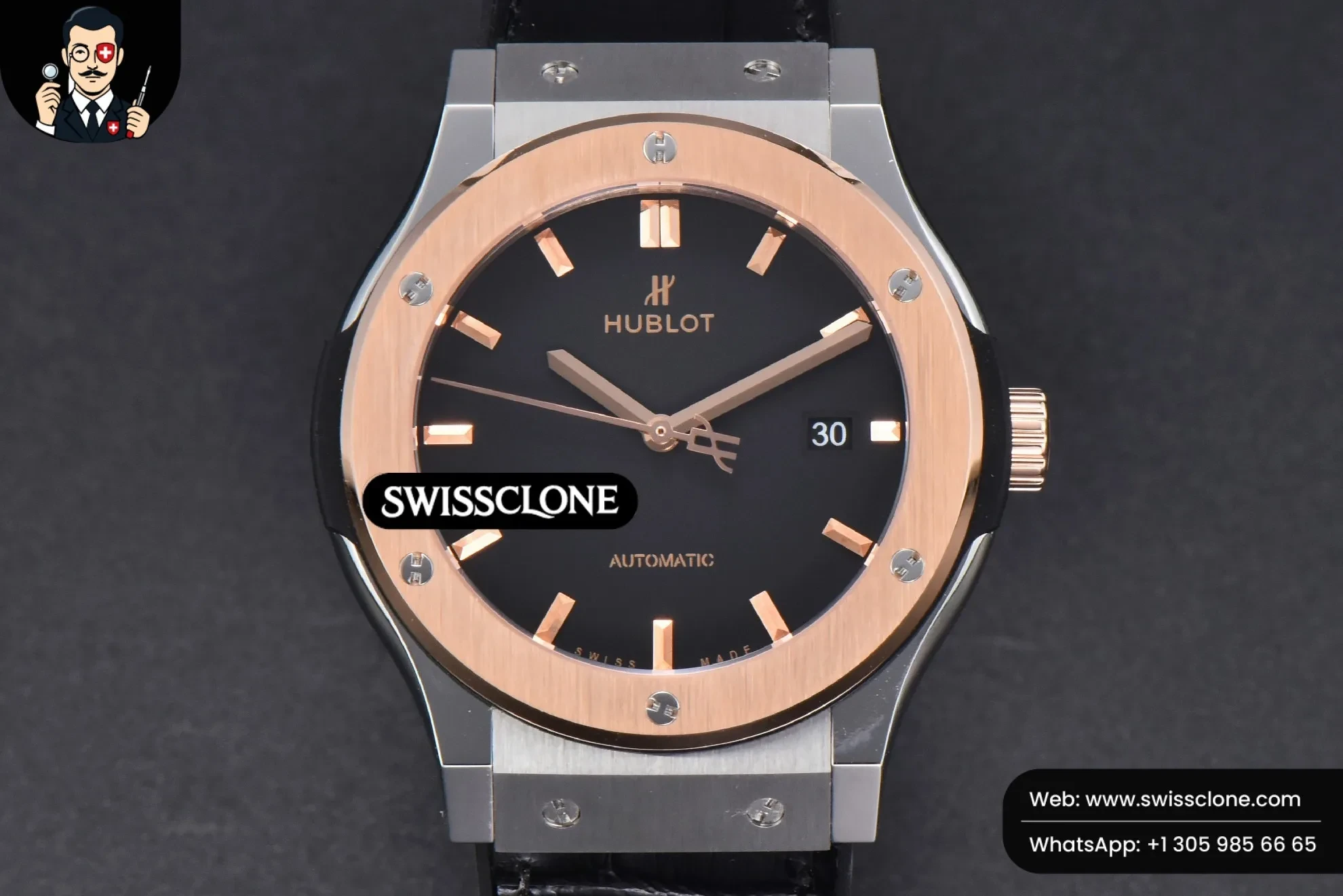 Hublot Classic Fusion 42mm RG/SS JJ+F Black Dial Black Leather - Image 2