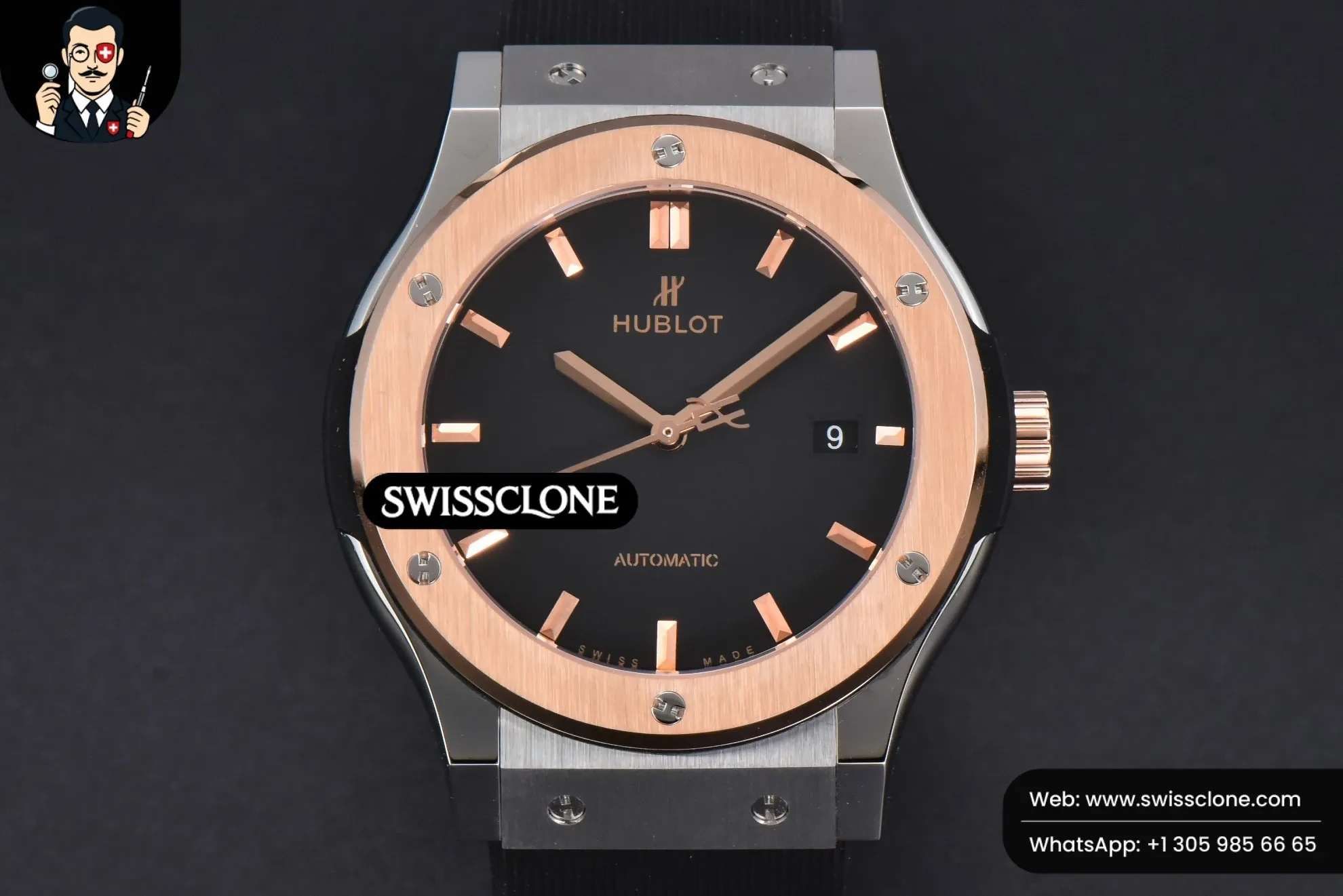 Hublot Classic Fusion 42mm RG/SS JJ+F Black Dial Black Rubber - Image 2