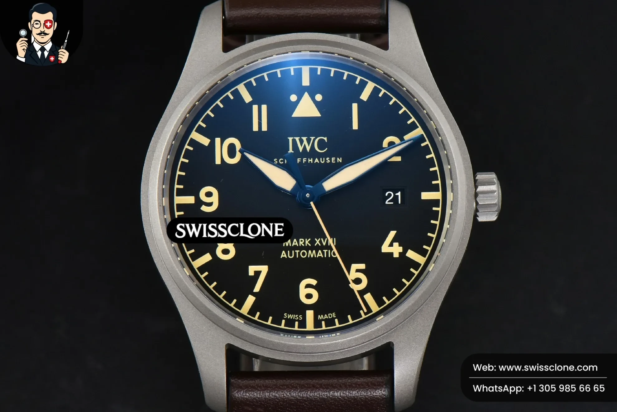 IWC Mark XVIII IW327006 Titanium 40mm V7F Black Dial Brown Leather