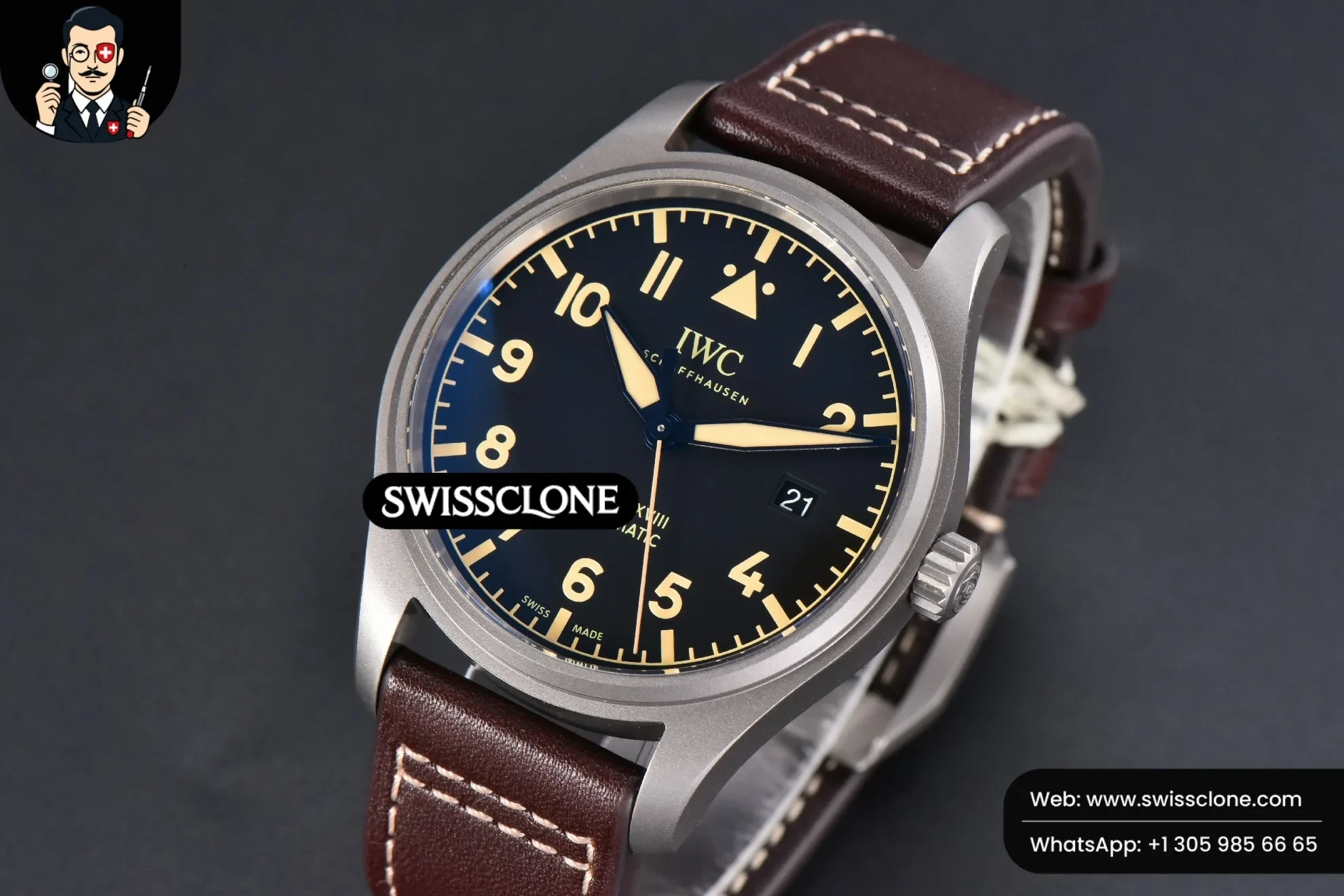 IWC Mark XVIII IWC327006 V7F 40mm Black Dial Brown Leather V7F 1:1 Super Clone - Bezel & Case Profile