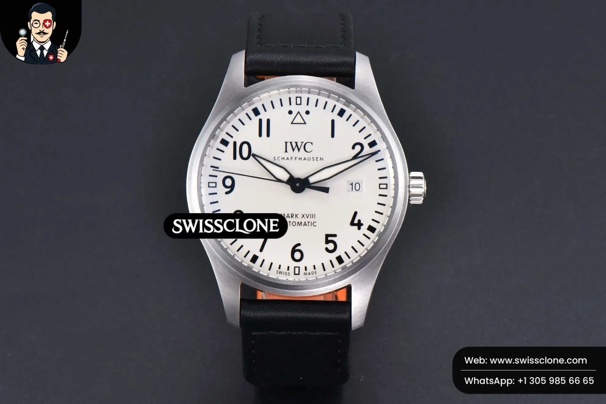 IWC Mark XVIII IWC327012 V7F 40mm White Dial Black Leather V7F 1:1 Super Clone - Dial Macro Close-Up
