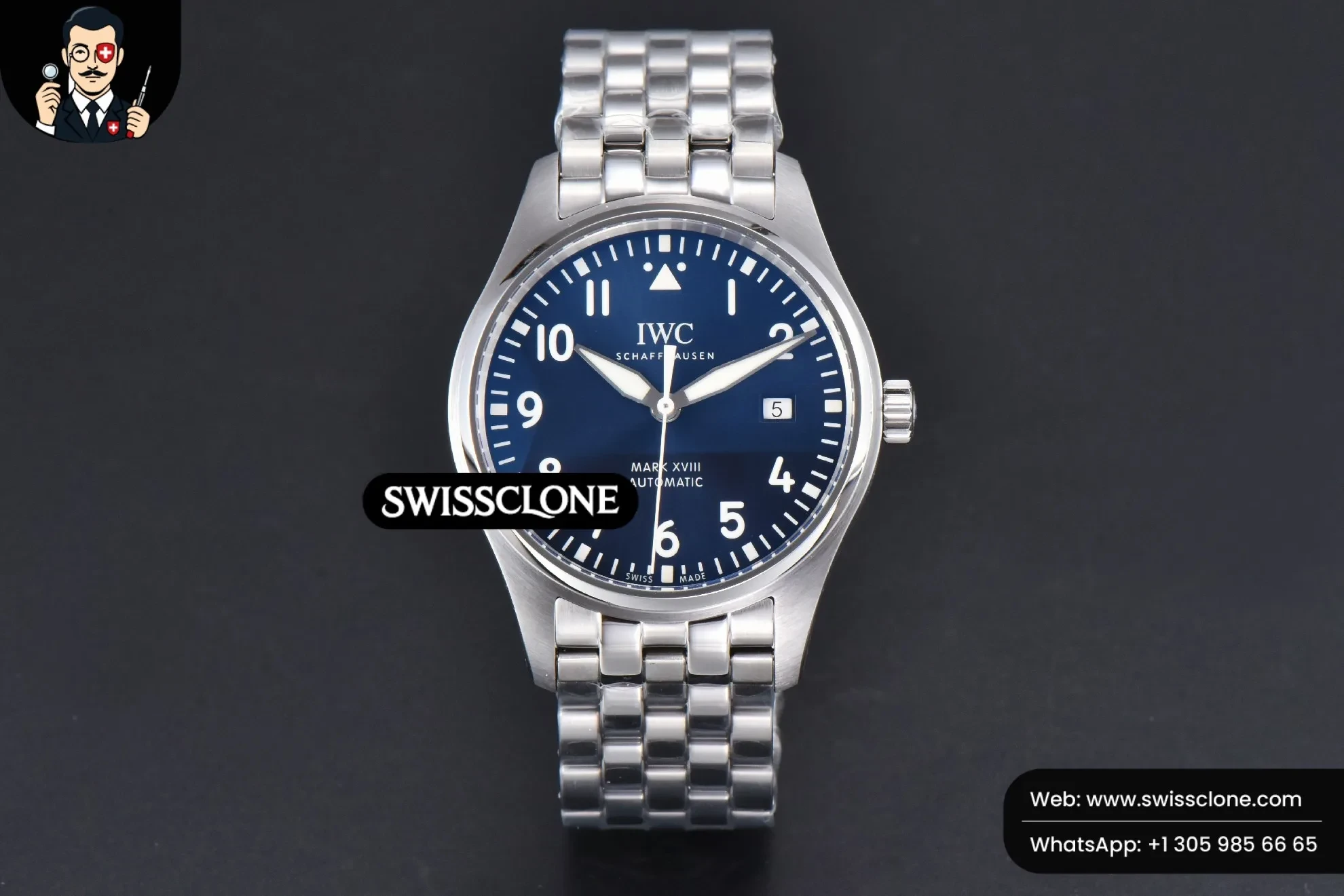IWC Mark XVIII IWC327016 V7F 40mm ‘Little Prince’ Blue Dial V7F 1:1 Super Clone Det - Dial Macro Close-Up