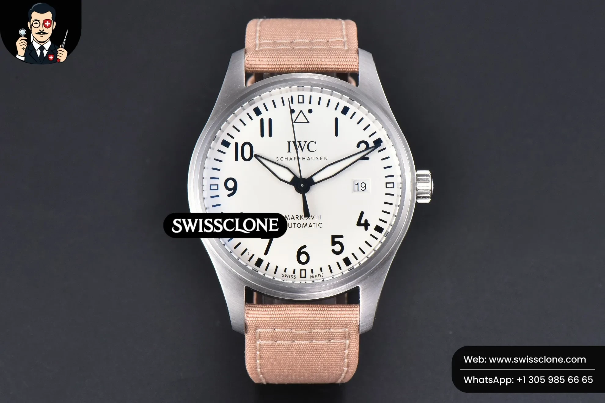IWC Mark XVIII IWC327017 V7F 40mm White Dial Beige Leather V7F 1:1 Super Clone - Dial Macro Close-Up