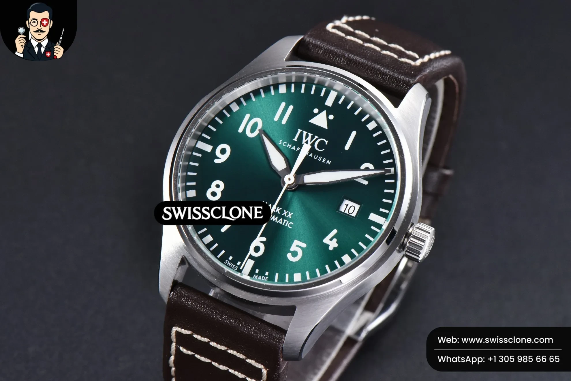 IWC Mark XX IWC328201 40mm GSF Green Dial Brown Leather 1:1 Super Clone - Dial Macro Close-Up