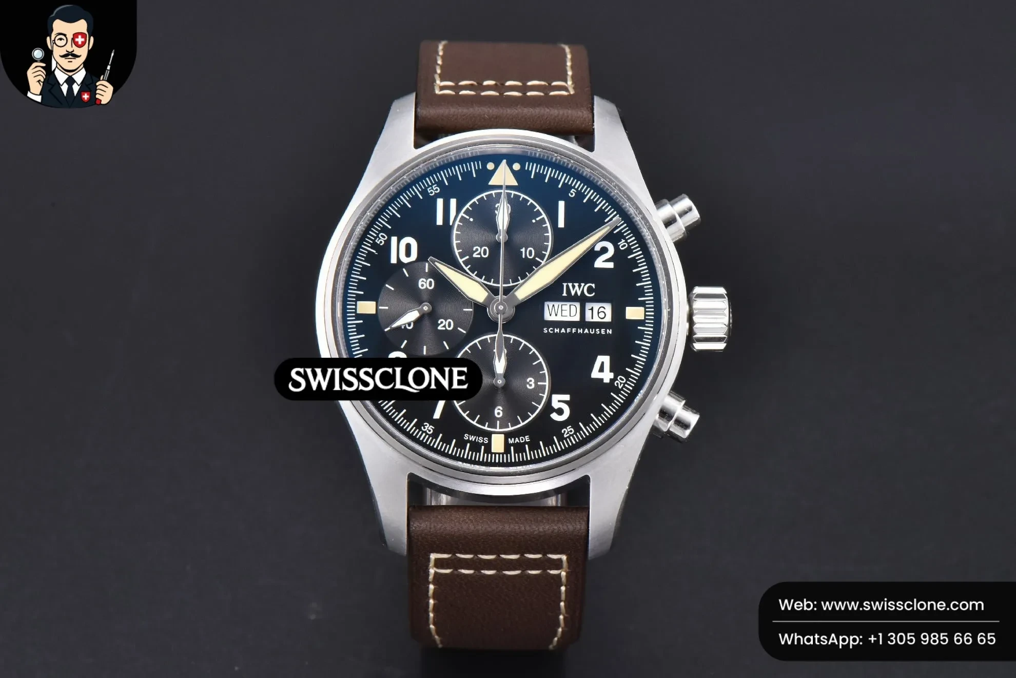 IWC Pilot Chrono IW387903 41mm Black Dial Brown Leather