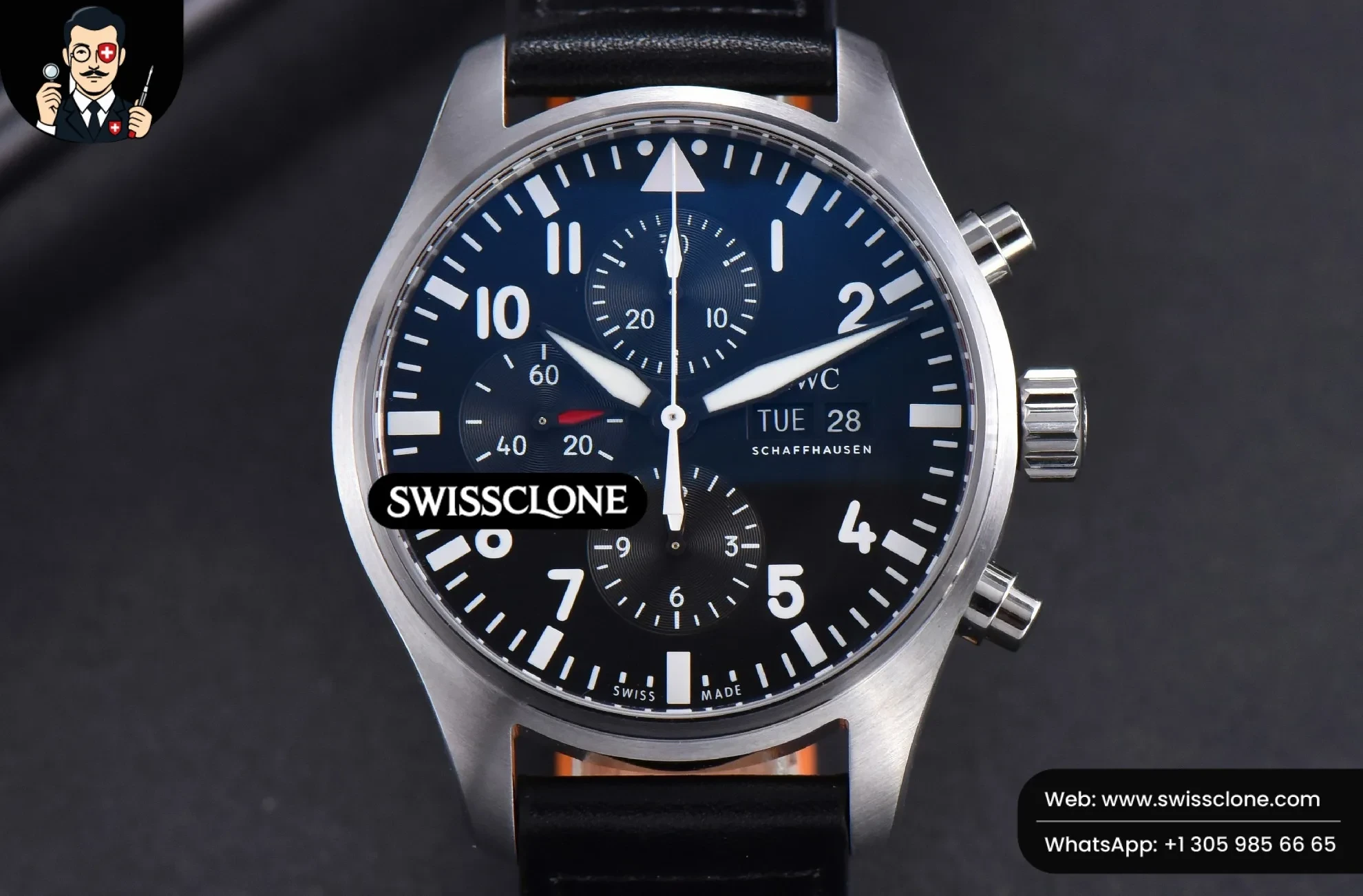 IWC Pilot Chrono Spitfire IW377709 43mm Black Dial Black Leather