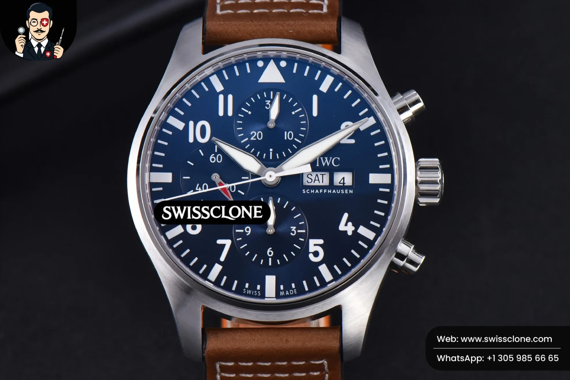 IWC Pilot Chrono Spitfire IW377714 43mm Blue Dial Brown Leather - Image 2