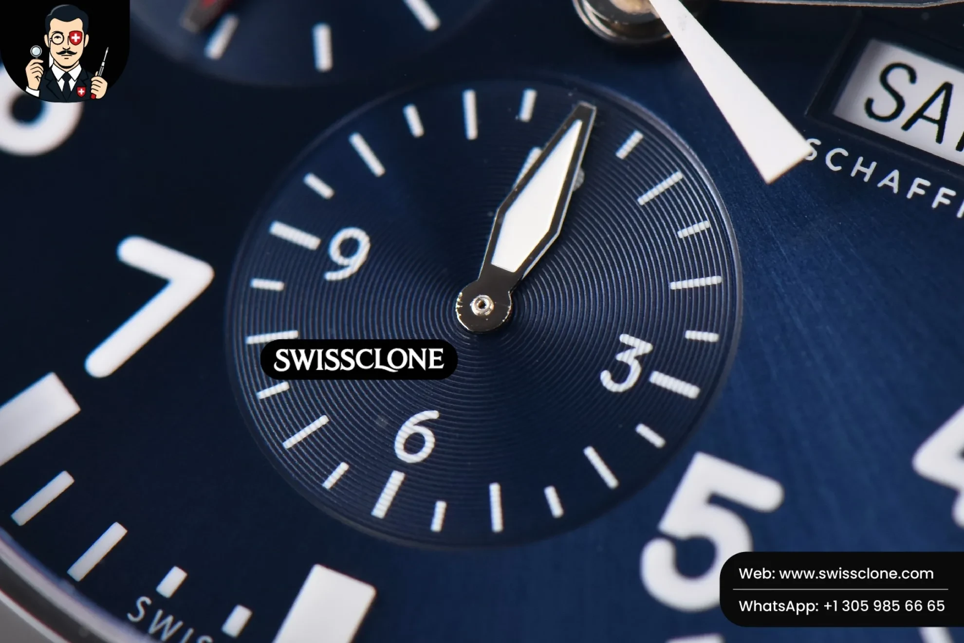 IWC Pilot Chrono Spitfire IW377714 43mm Blue Dial Brown Leather Swiss Clone - View 3