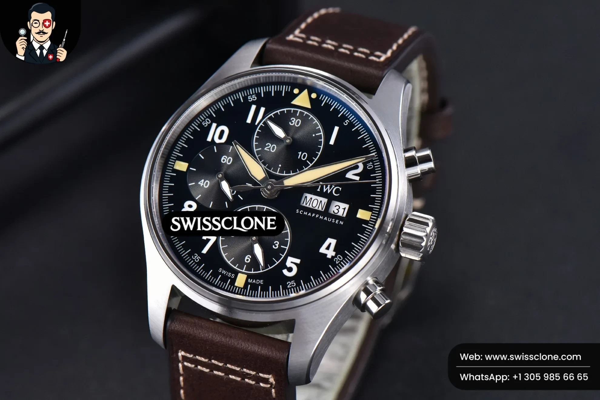 IWC Pilot Chrono Spitfire IW387903 41mm Black Dial Brown Leather