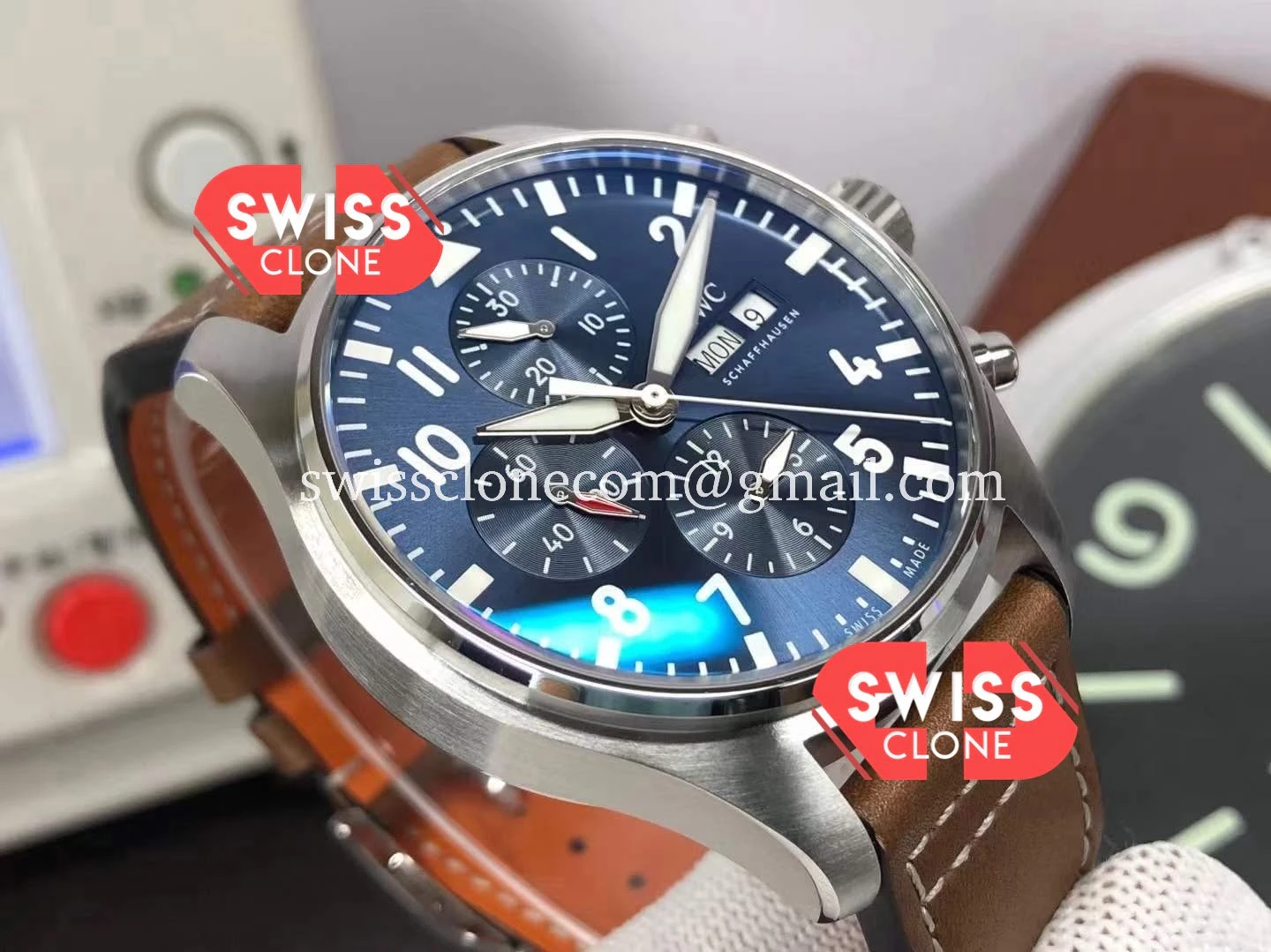 IWC Pilot Chronograph Blue Dial Swiss Clone - View 5