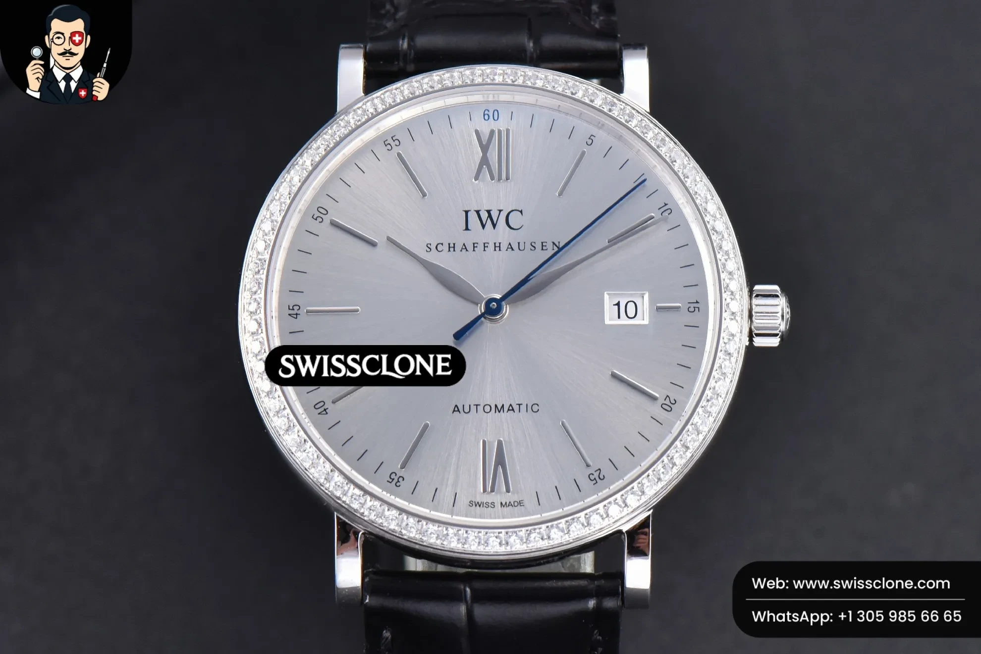 IWC Portofino ‘150 Years’ 40mm V7F Diamond Silver Dial Black Leather A2892/SW200 1:1 Super Clone Det - Bezel & Case Profile