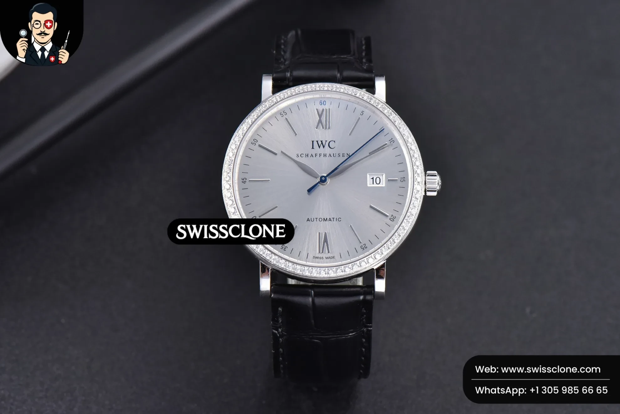 IWC Portofino ‘150 Years’ 40mm V7F Diamond Silver Dial Black Leather A2892/SW200