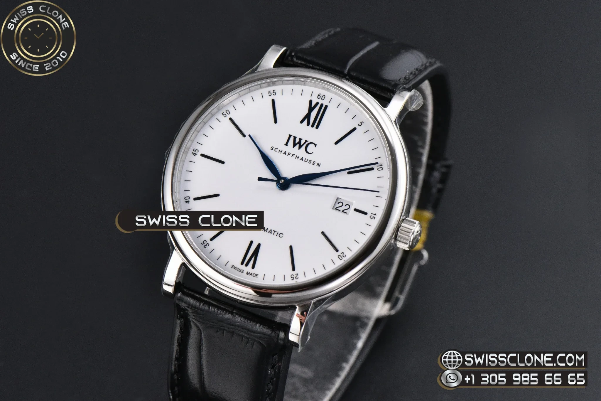IWC Portofino ‘150 Years’ V7F 40mm White Dial Blue Hands Black Leather 1:1 Super Clone Det - Dial Macro Close-Up