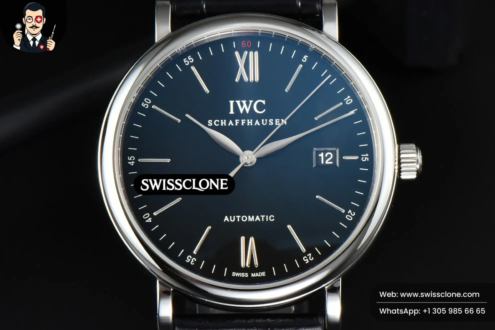 IWC Portofino Automatic 40mm Black Dial Silver Marker Black Croc - Image 2