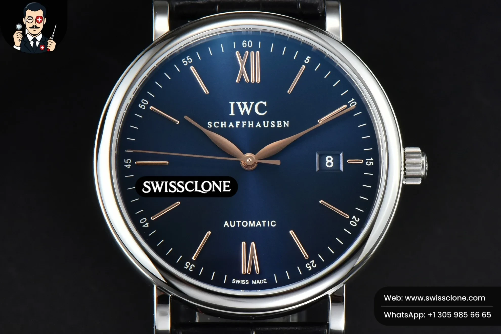IWC Portofino Automatic 40mm Blue Dial Hands Black Croc