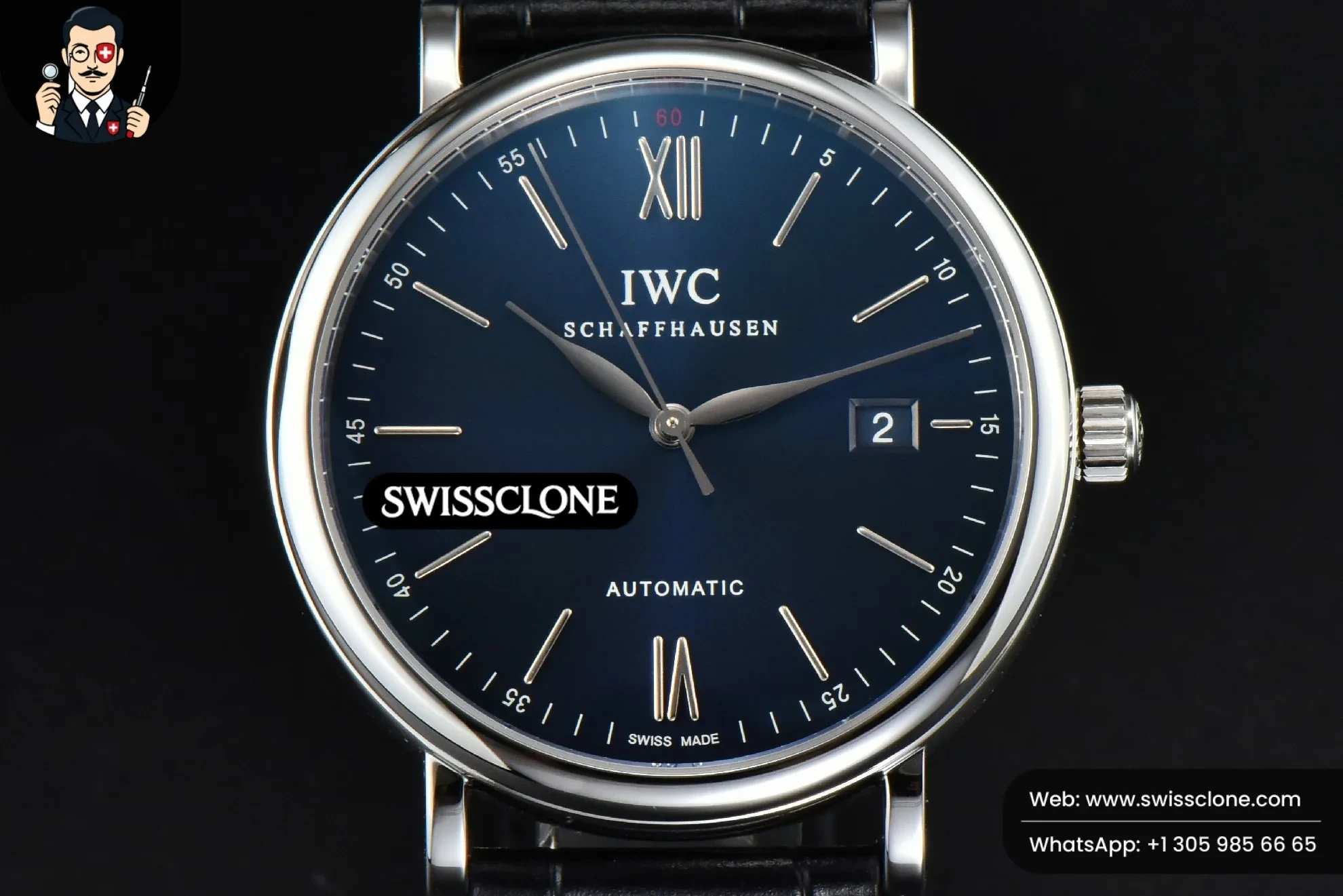 IWC Portofino Automatic 40mm Blue Dial Silver Hands Black Croc