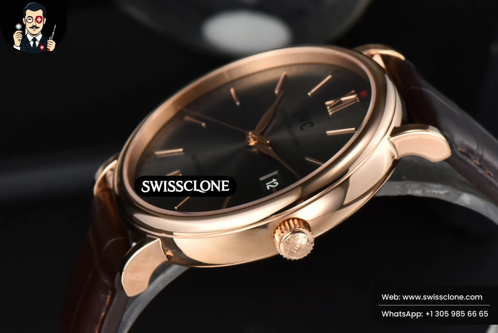 IWC Portofino Automatic 40mm Gray Dial Marker Brown Croc Swiss Clone - View 3
