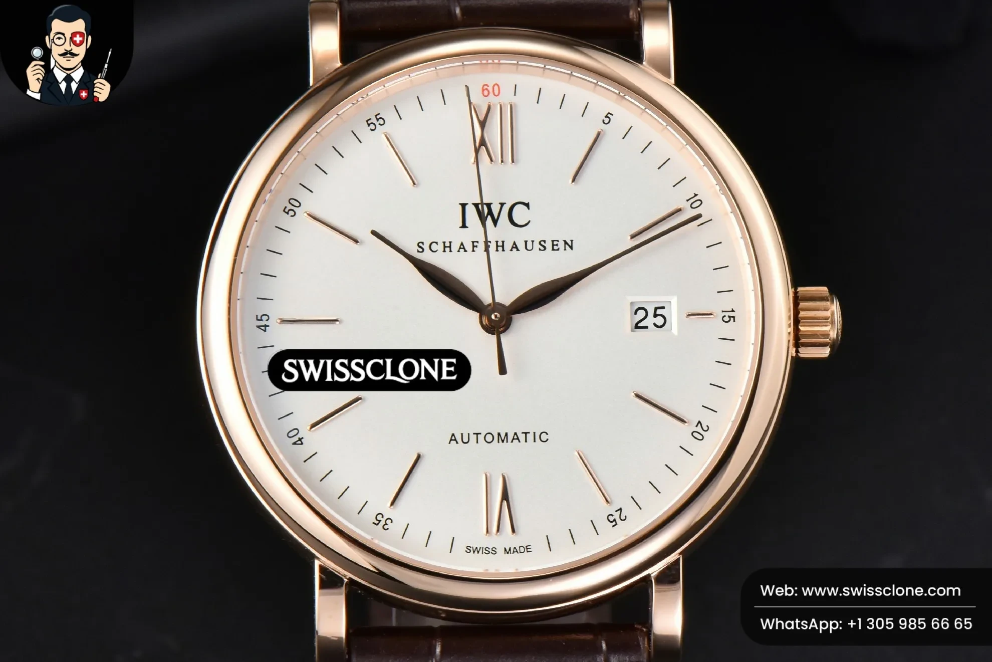 IWC Portofino Automatic 40mm White Dial Hands Brown Croc - Image 2