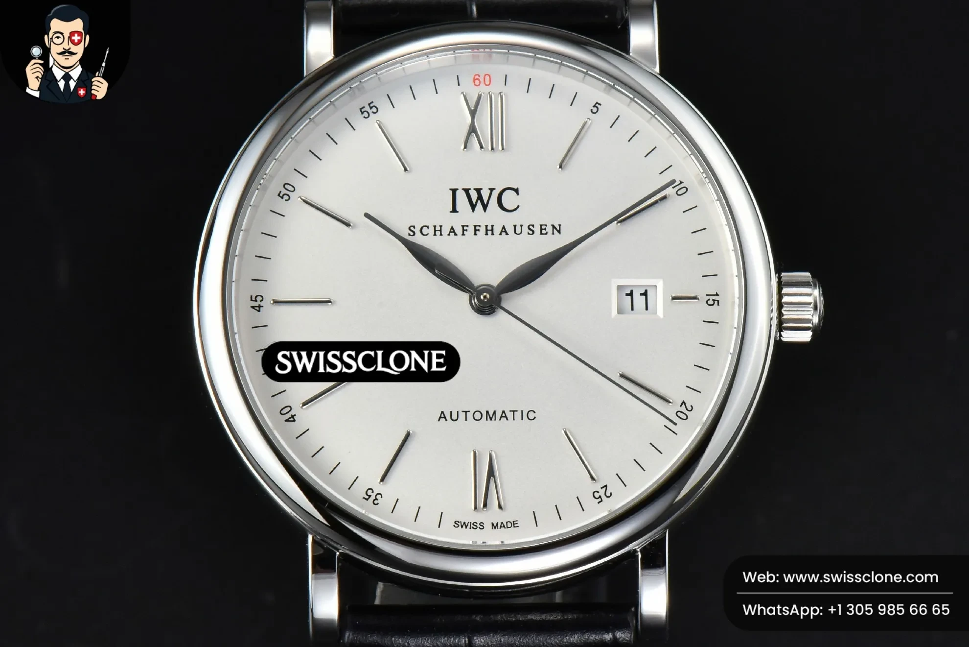 IWC Portofino Automatic 40mm White Dial Silver Hands Black Croc