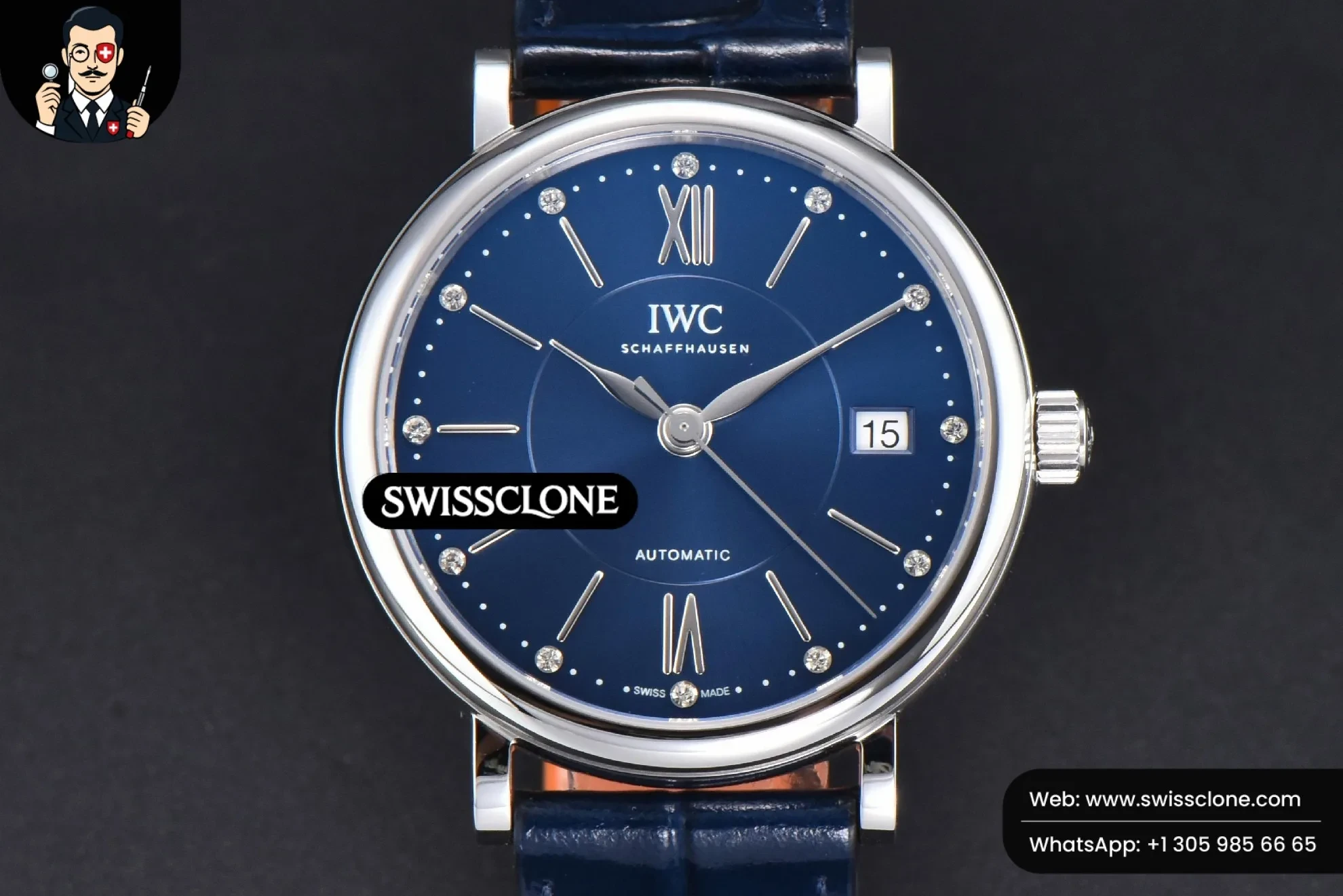 IWC Portofino V7F 37mm Blue Dial Silver Marker Black Leather