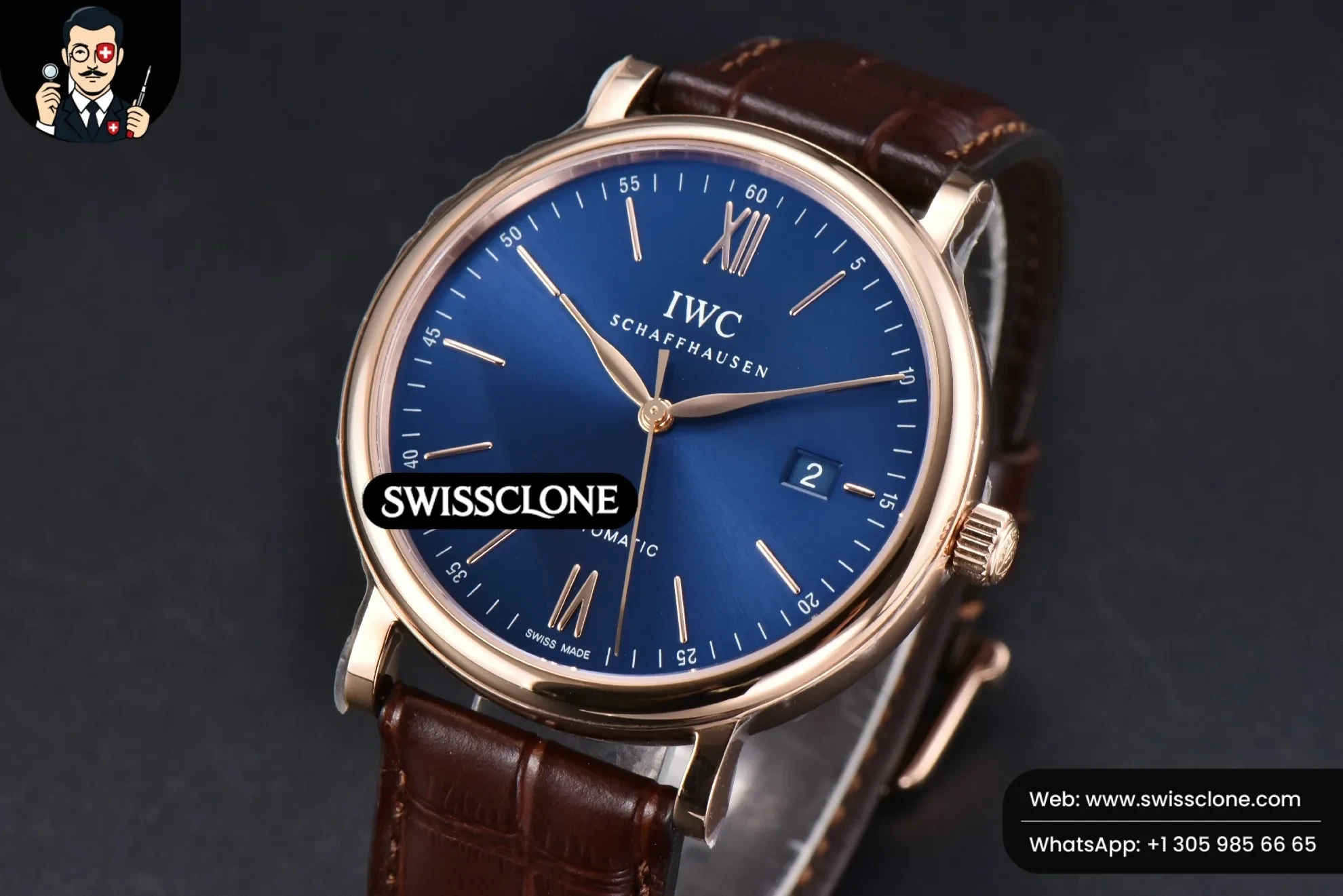 IWC Portofino V7F 40mm Blue Dial Marker Brown Leather 1:1 Super Clone - Bezel & Case Profile