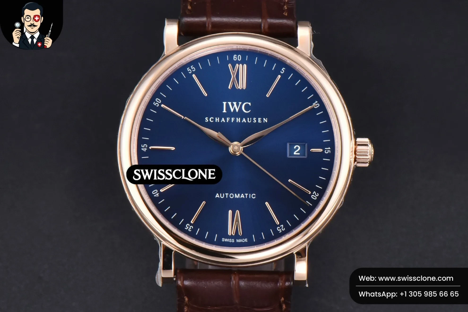 IWC Portofino V7F 40mm Blue Dial Marker Brown Leather
