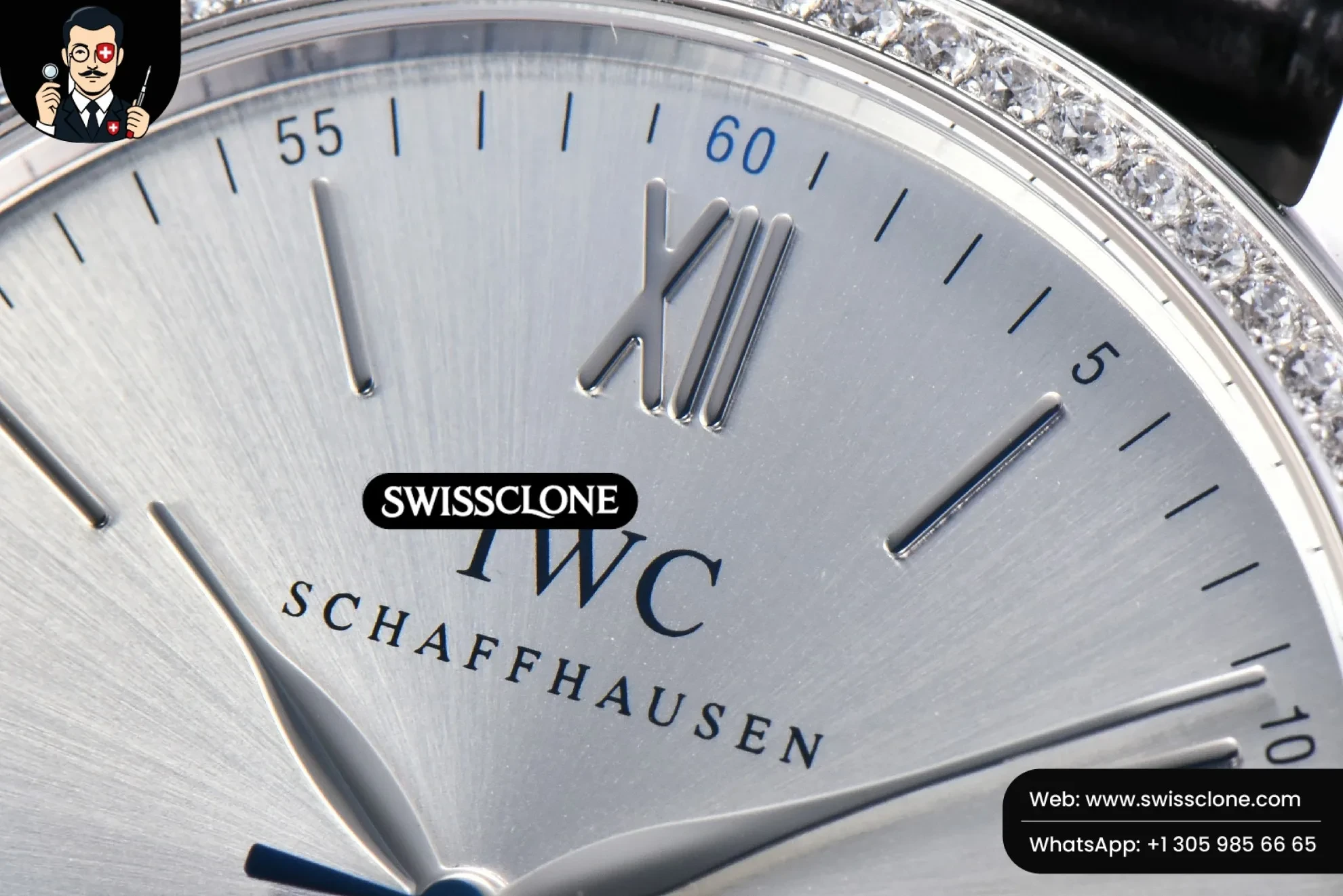 IWC Portofino V7F 40mm Diamond Silver Dial Black Leather 1:1 Super Clone - Clasp & Bracelet Finishing