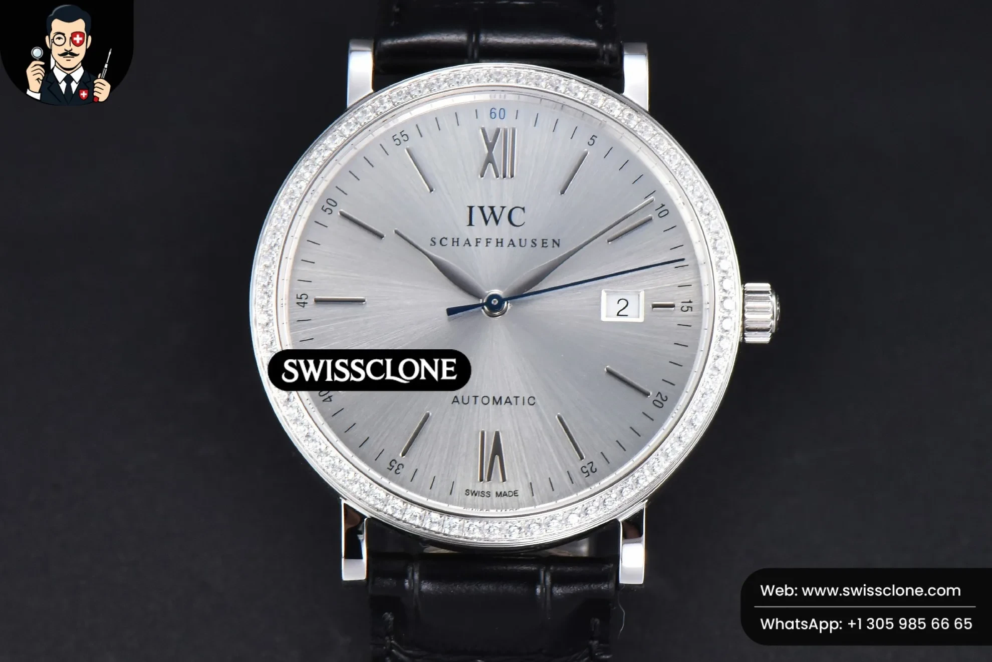 IWC Portofino V7F 40mm Diamond Silver Dial Black Leather
