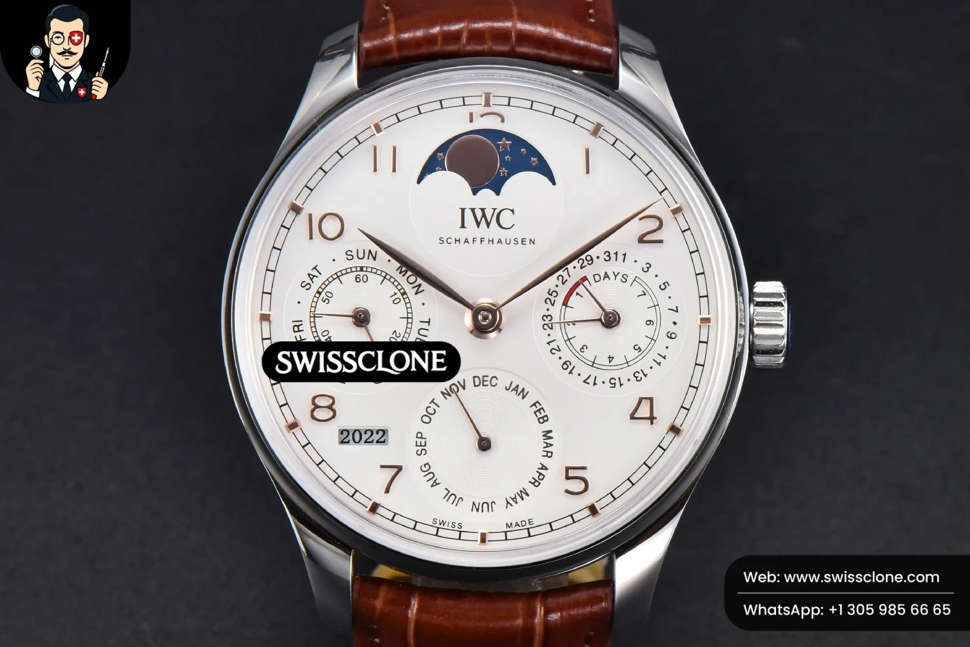 IWC Portugieser Perpetual Calendar IW5033 42mm White Dial Brown Leather
