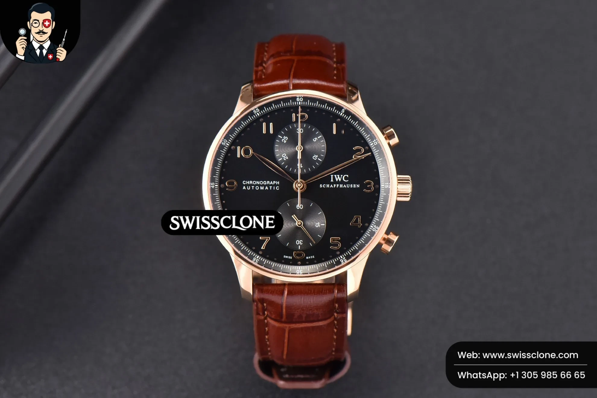 IWC Portuguese Chrono 41mm IW371210 Black Dial Markers Brown Corc
