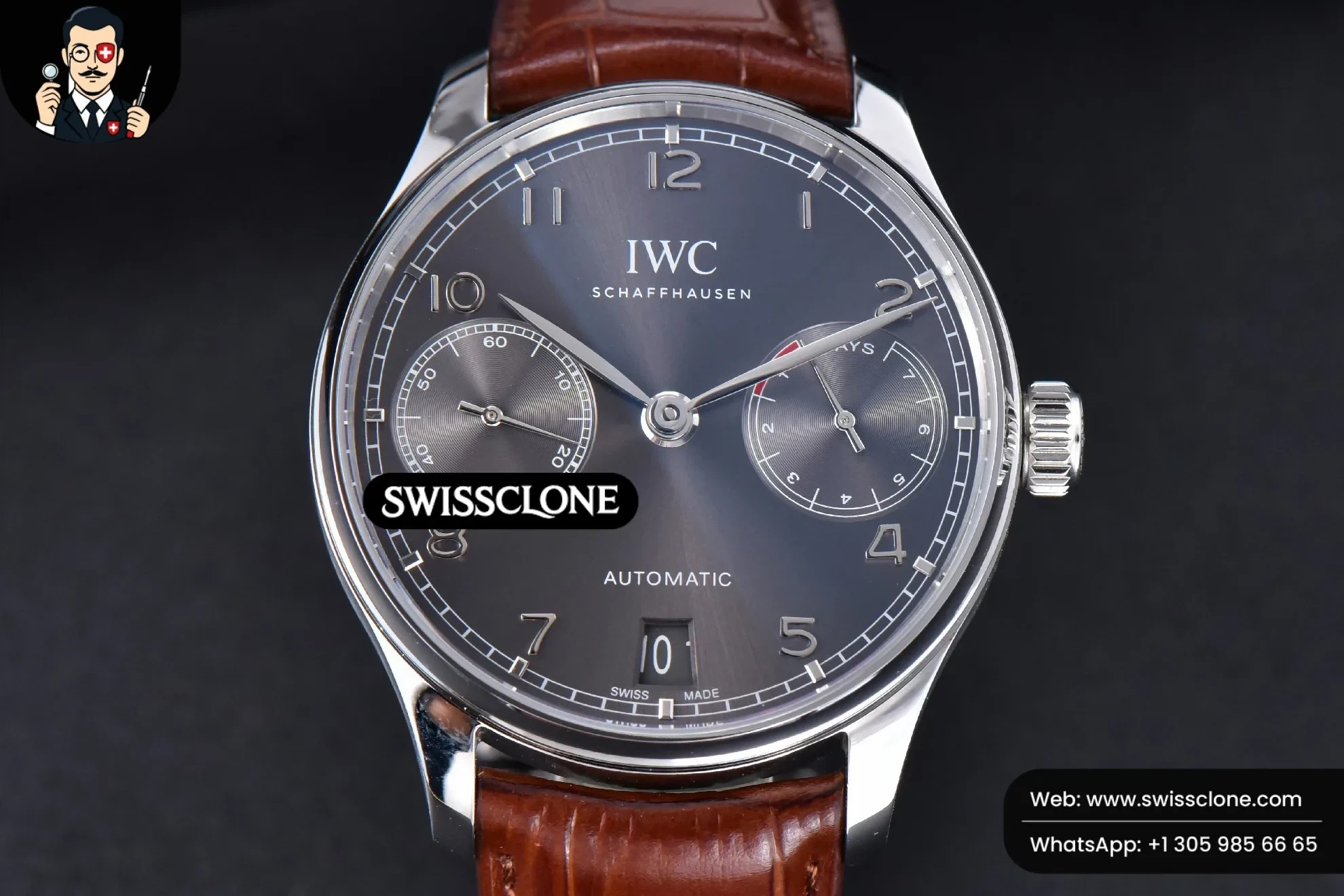 IWC Portuguese Real PR IW500106 42mm Gray Dial Brown Leather - Image 2