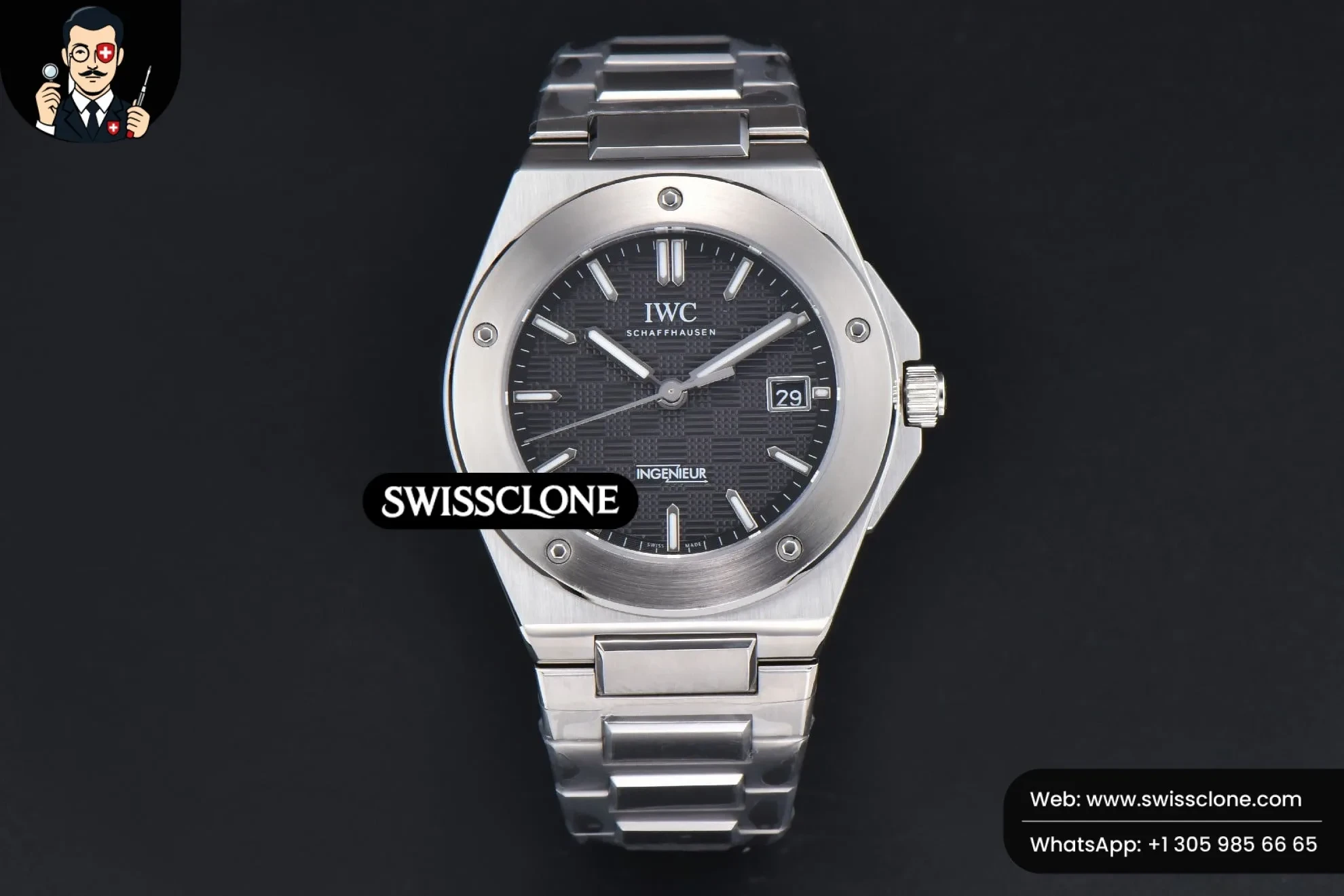 IWC Schaffhausen Ingenieur 40mm GHF Black Textured Dial MY9015 1:1 Super Clone - Dial Macro Close-Up