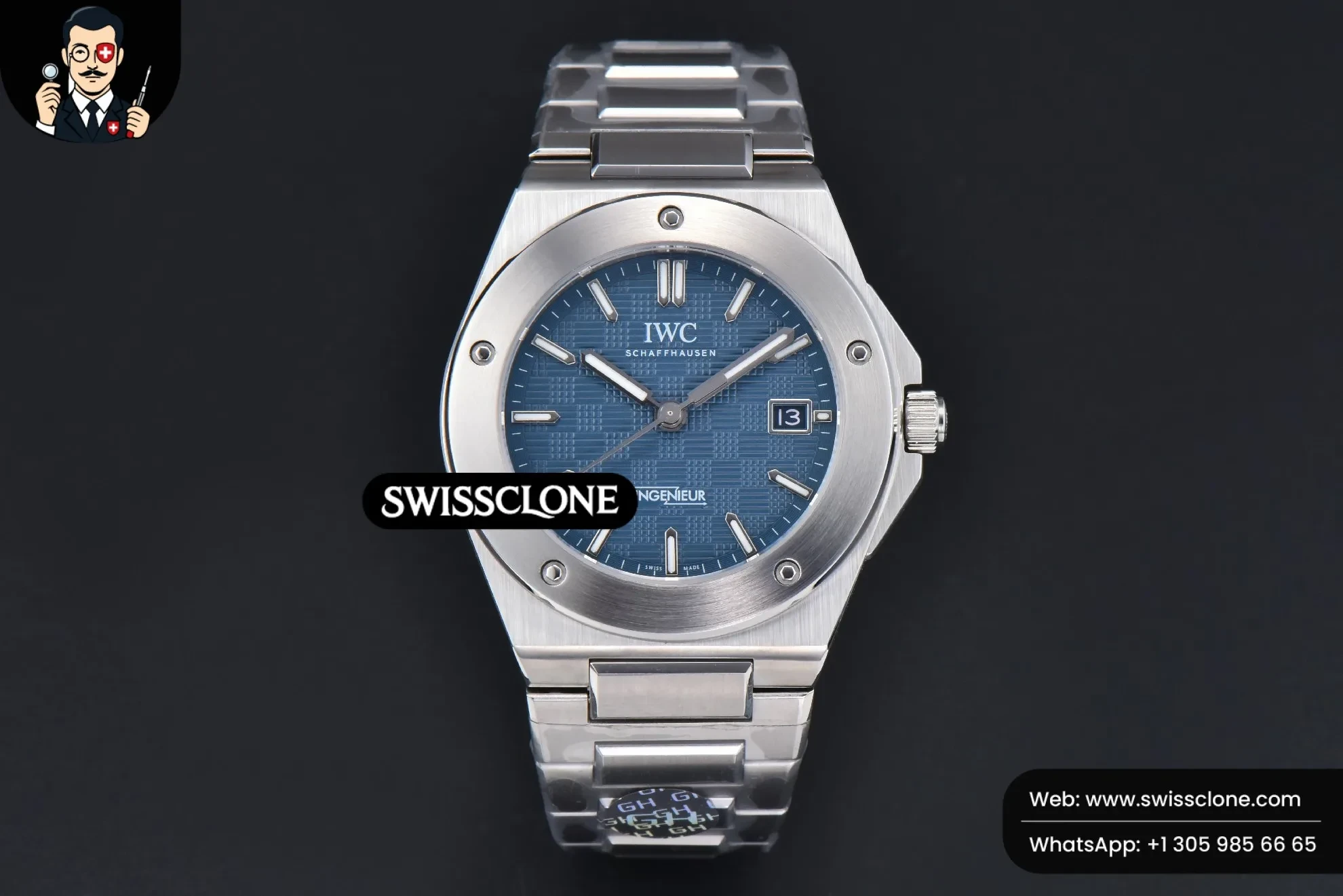 IWC Schaffhausen Ingenieur 40mm GHF Blue Textured Dial MY9015 1:1 Super Clone - Dial Macro Close-Up