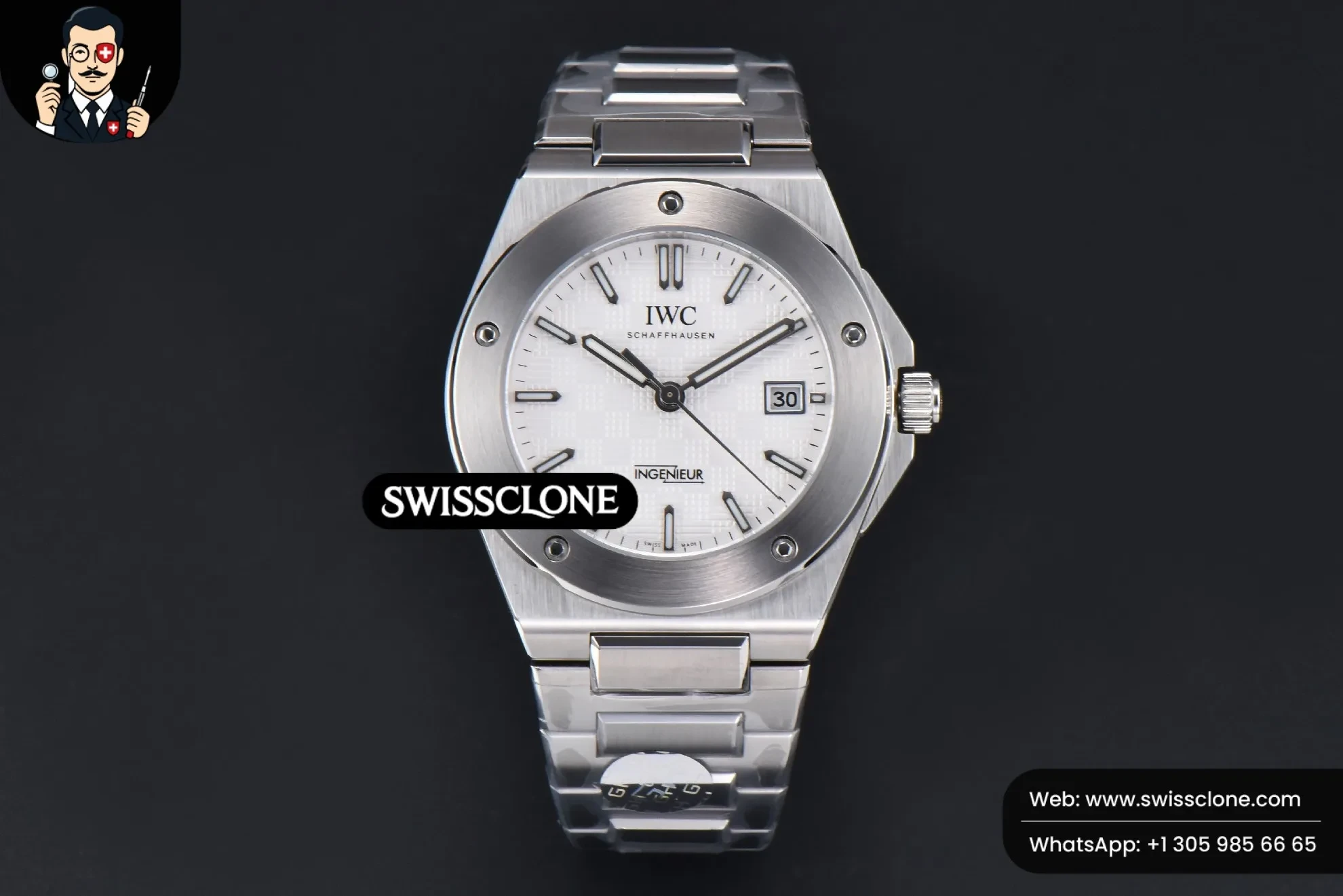 IWC Schaffhausen Ingenieur 40mm GHF White Textured Dial MY9015 1:1 Super Clone - Dial Macro Close-Up