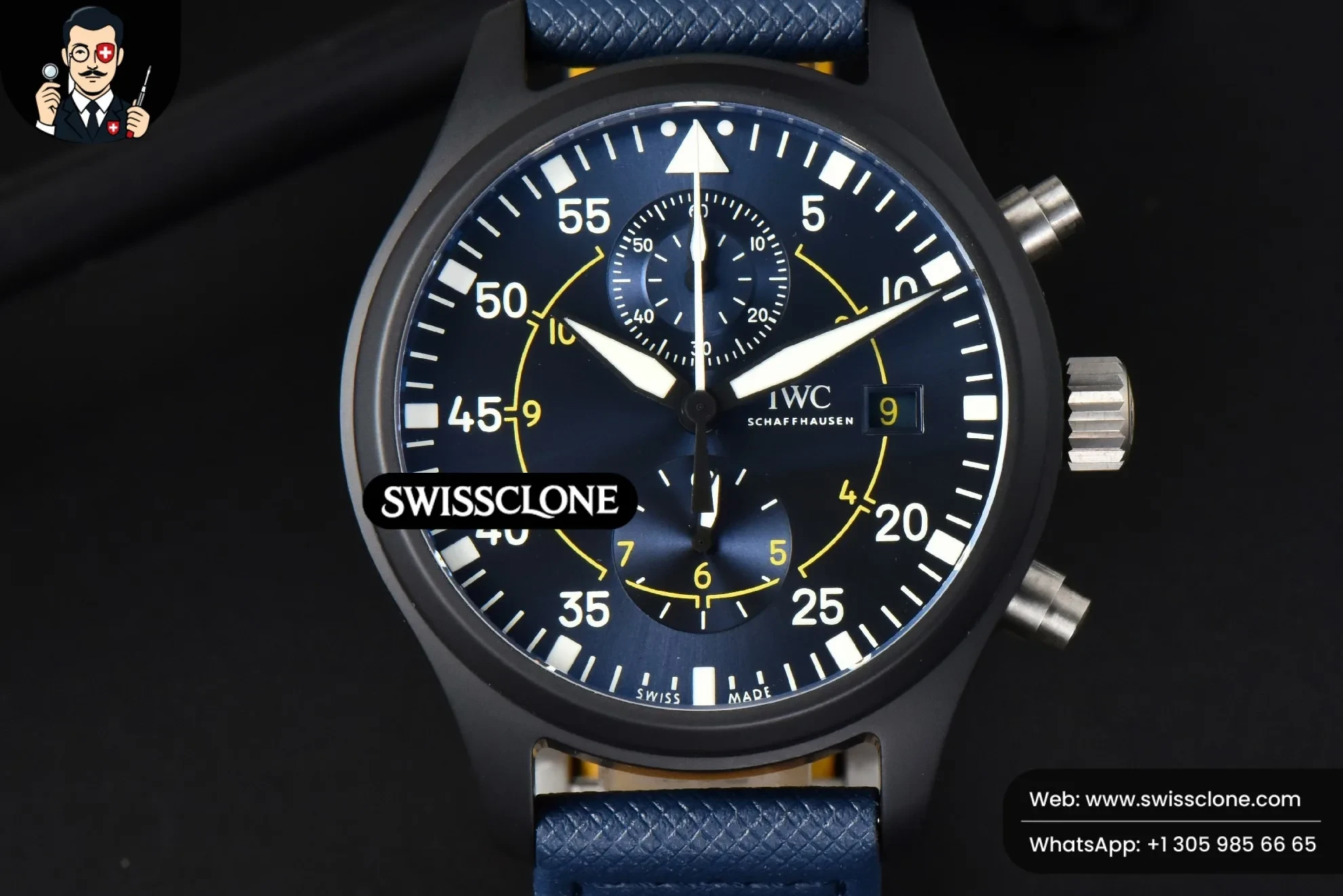 Pilot Chrono Blue Angels Black Ceramic 44mm YLF Blue Diam Blue Leather