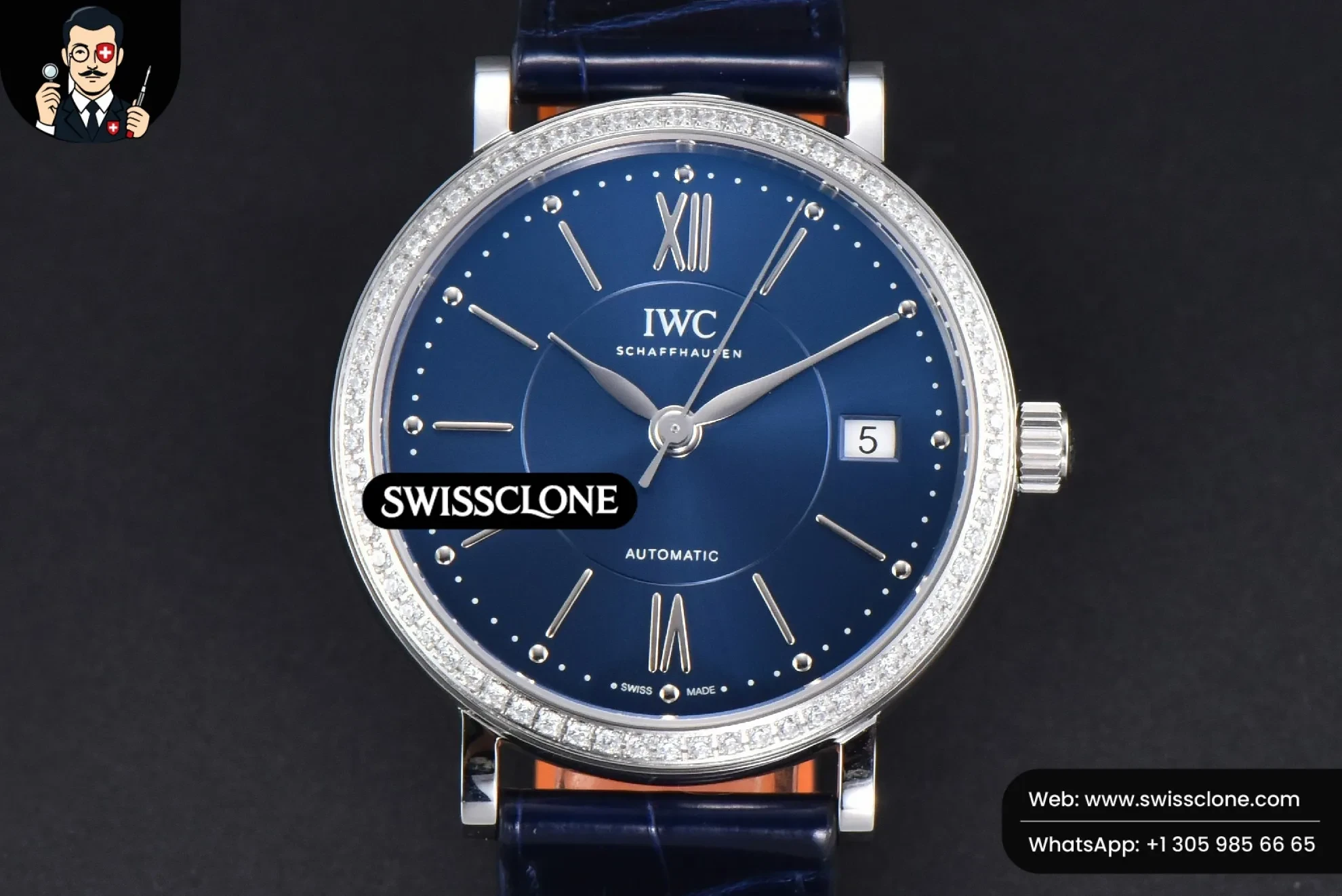 Portofino V7F 37mm Diamond Blue Dial Silver Marker Blue Leather