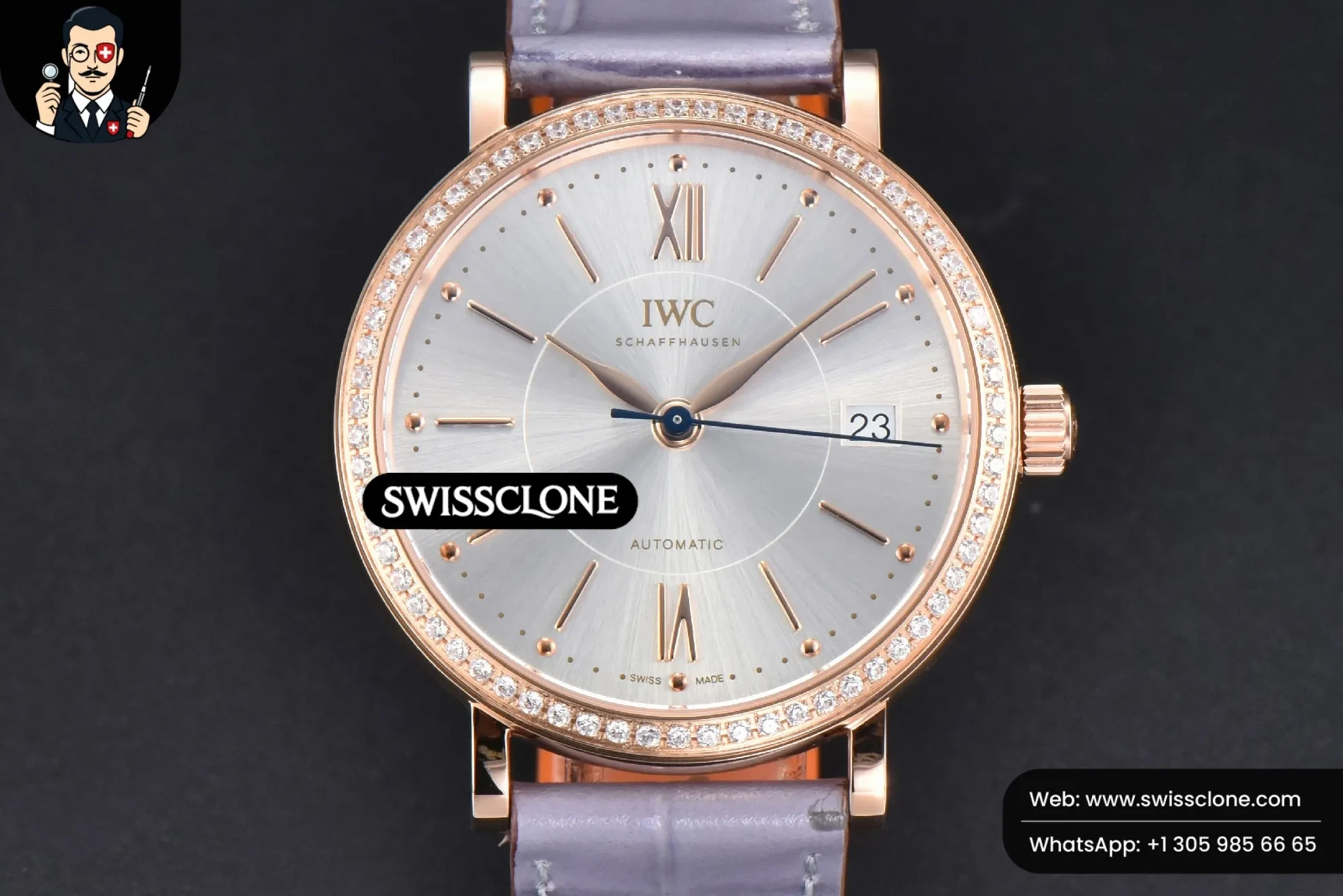 Portofino V7F 37mm Diamond Silver Dial Marker Grape Leather