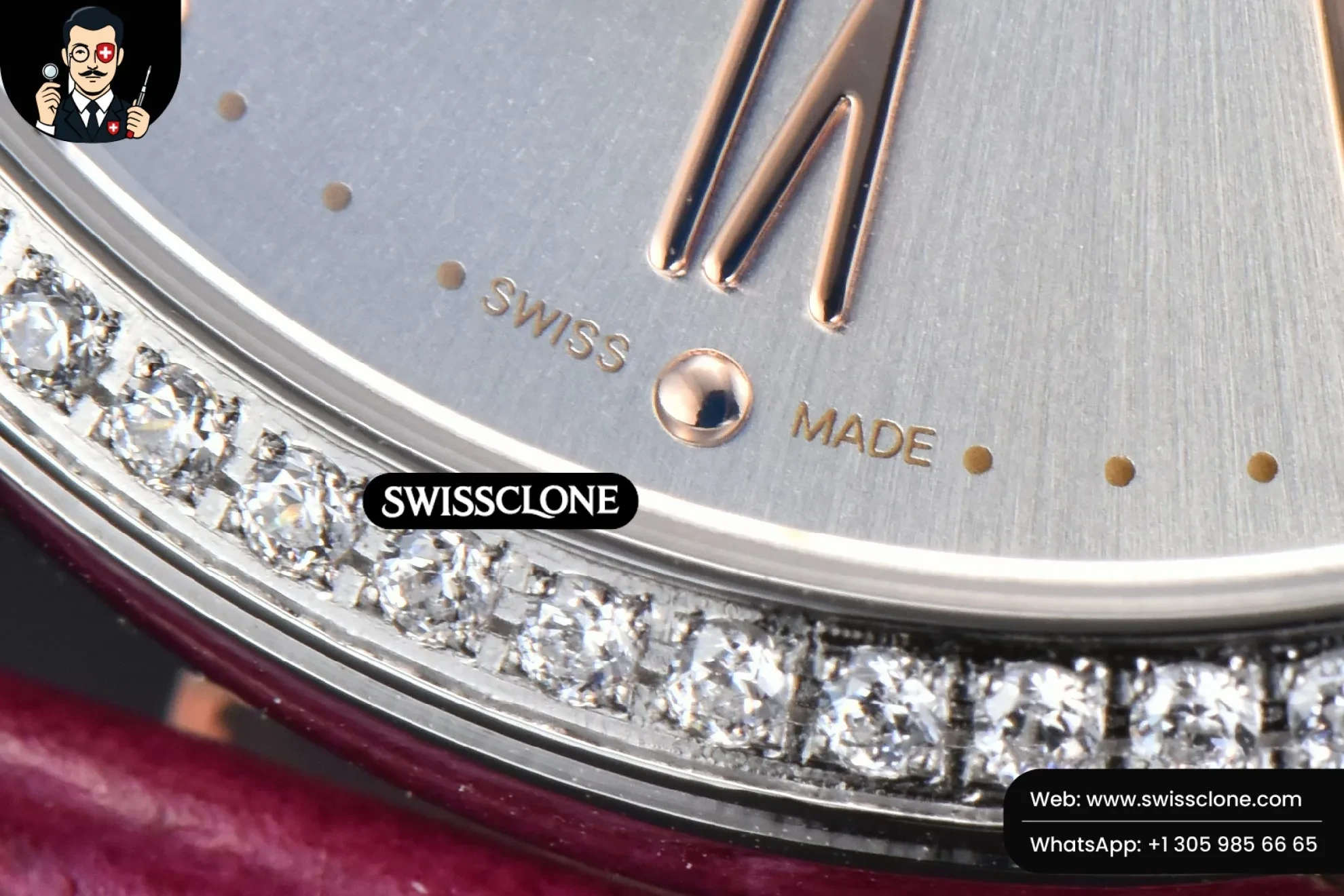 IWC Schaffhausen Portofino V7F 37mm Diamond Silver Dial Marker Pink Leather 1:1 Super Clone - On-Wrist Presence View