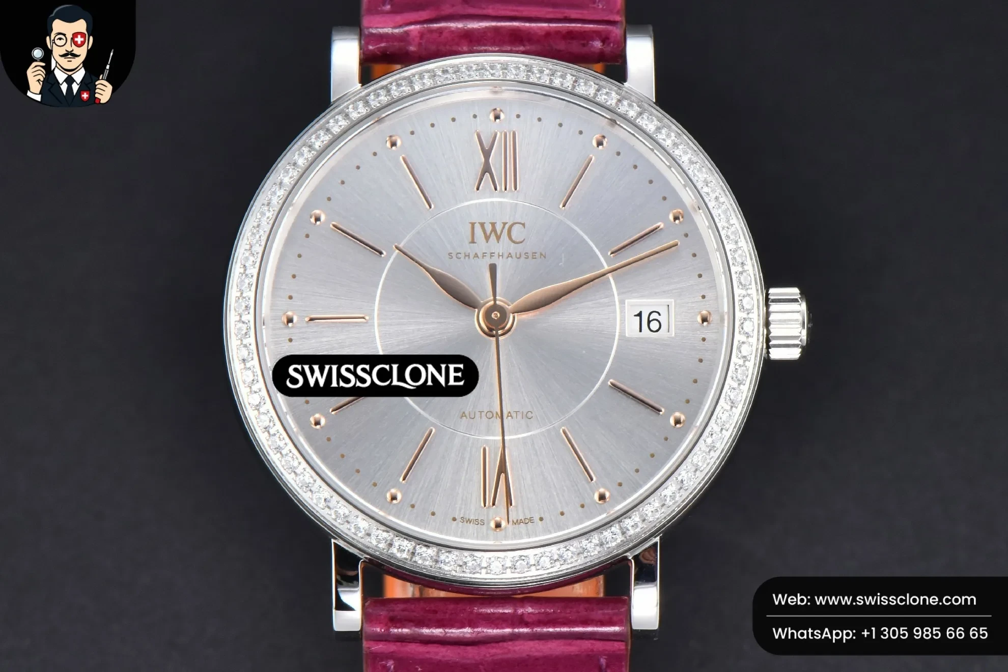 Portofino V7F 37mm Diamond Silver Dial Marker Pink Leather