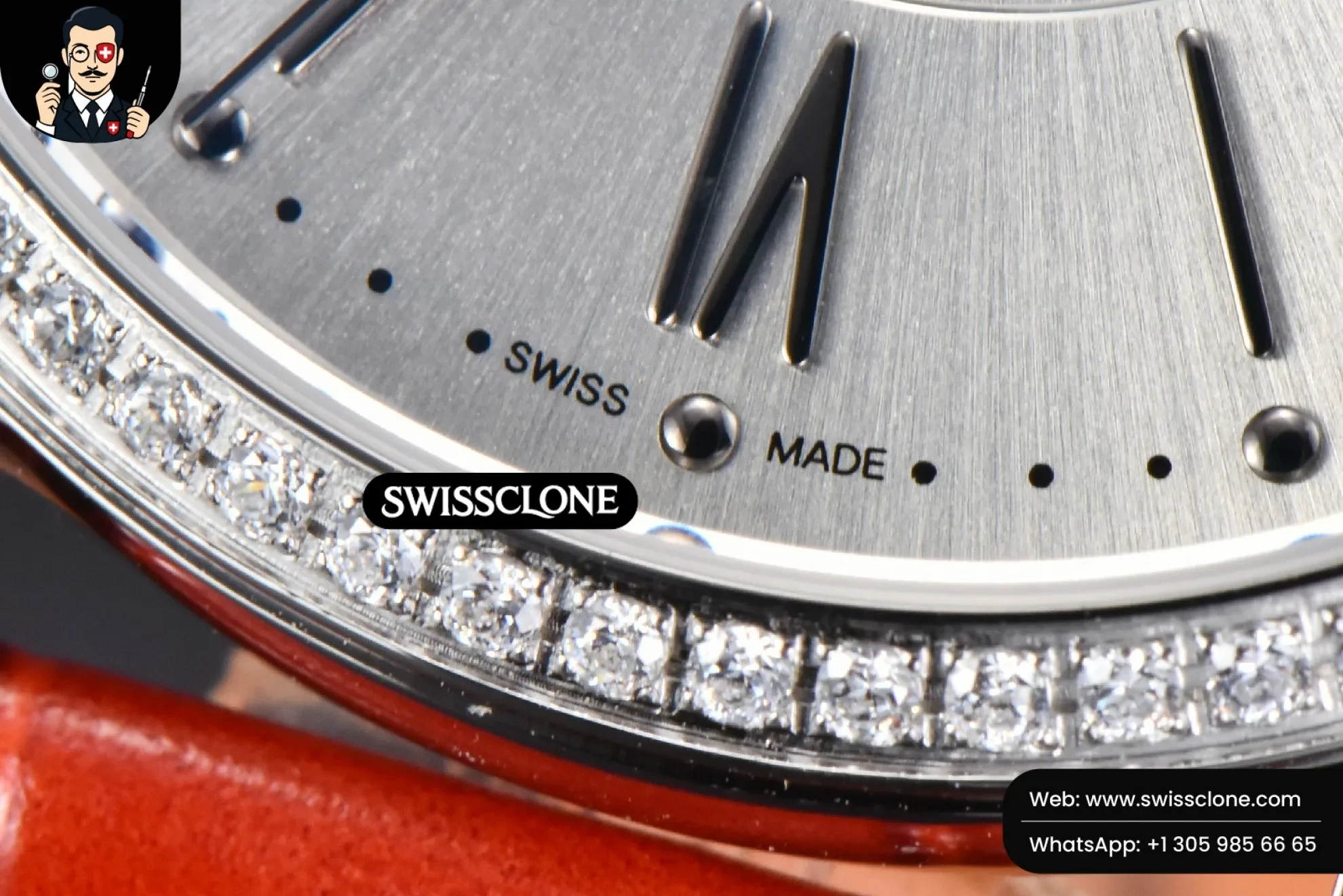 IWC Schaffhausen Portofino V7F 37mm Diamond Silver Dial Silver Marker Red Leather 1:1 Super Clone - On-Wrist Presence View