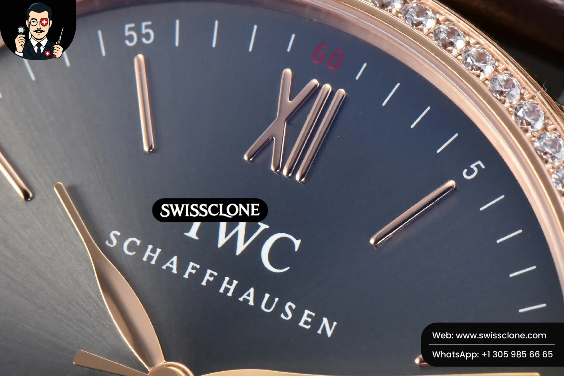 IWC Schaffhausen Portofino V7F 40mm Diamond Gray Dial Marker Brown Leather 1:1 Super Clone - Clasp & Bracelet Finishing