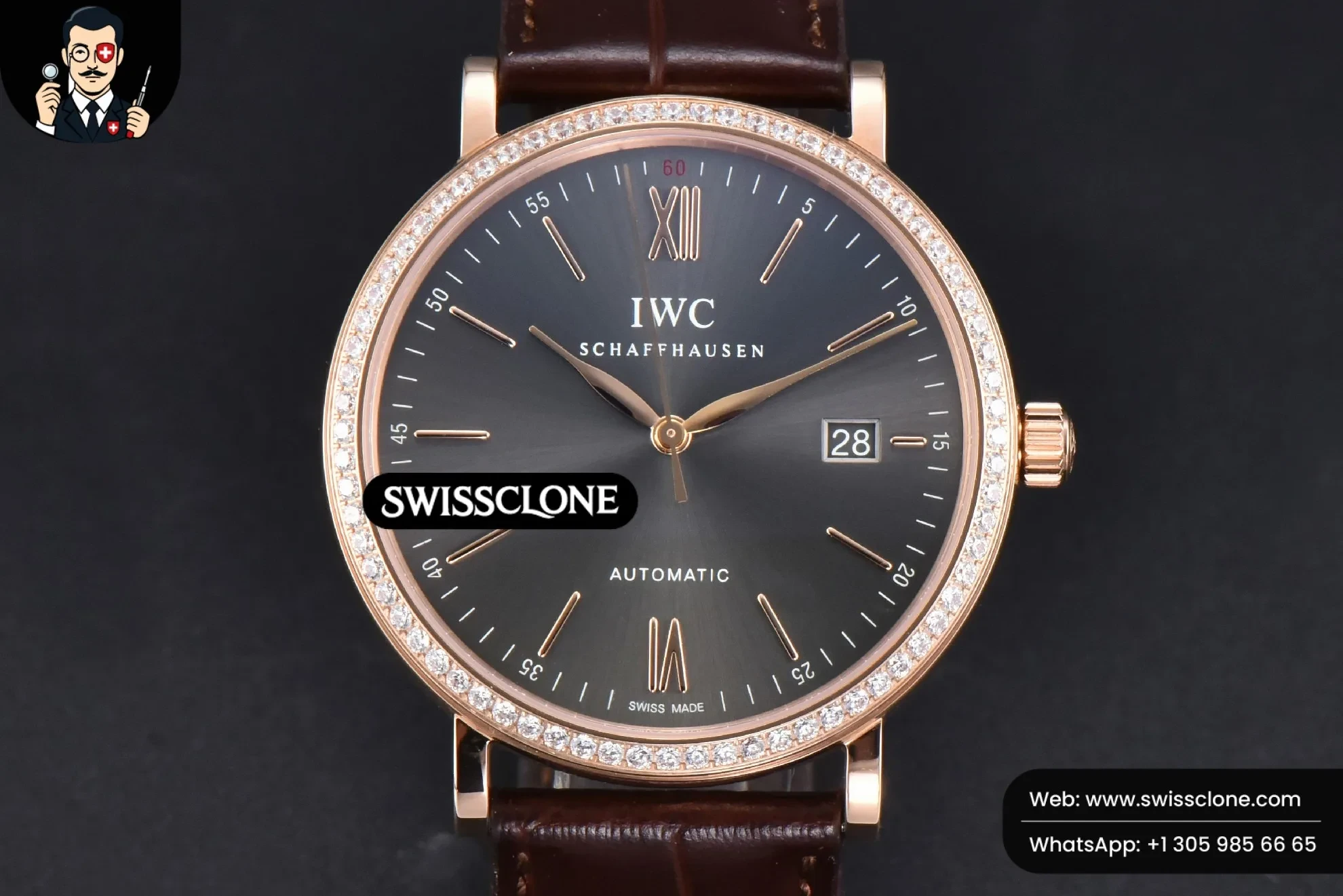 Portofino V7F 40mm Diamond Gray Dial Marker Brown Leather