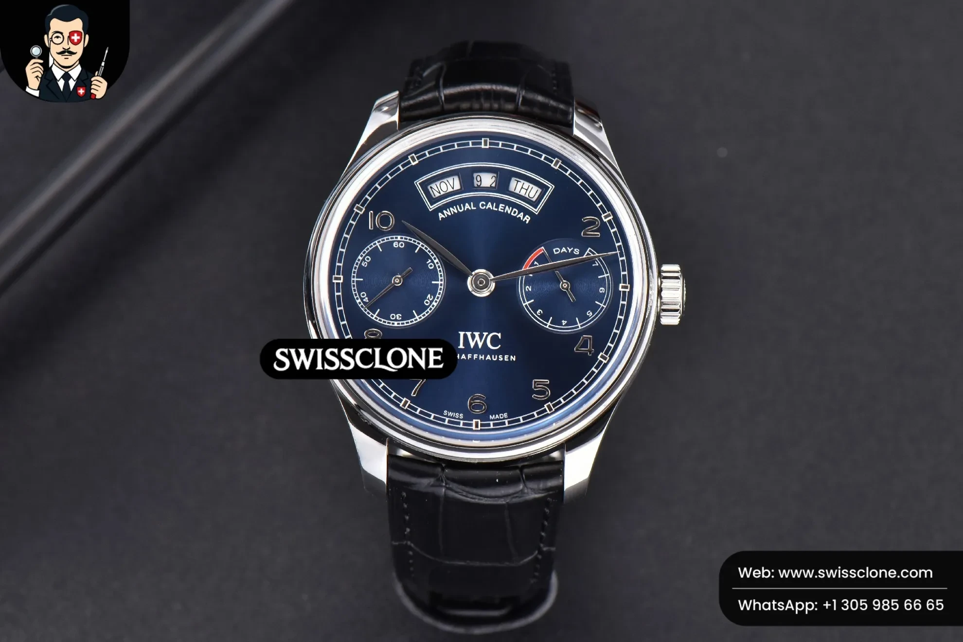 Portuguese Real PR Annual Calendar IW503502 44mm Blue Dial Black Leather