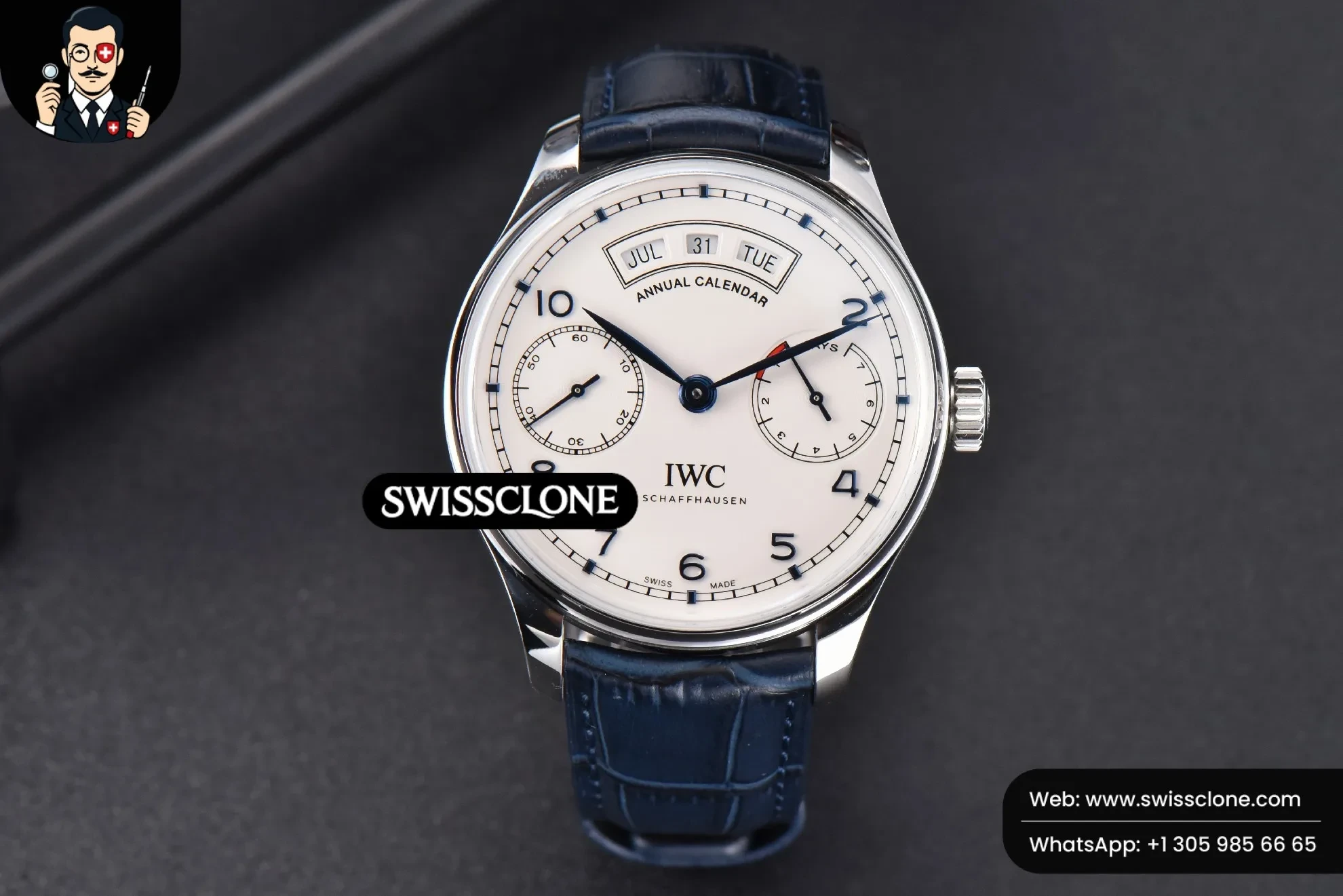 Portuguese Real PR Annual Calendar IW503502 44mm White Dial Blue Leather