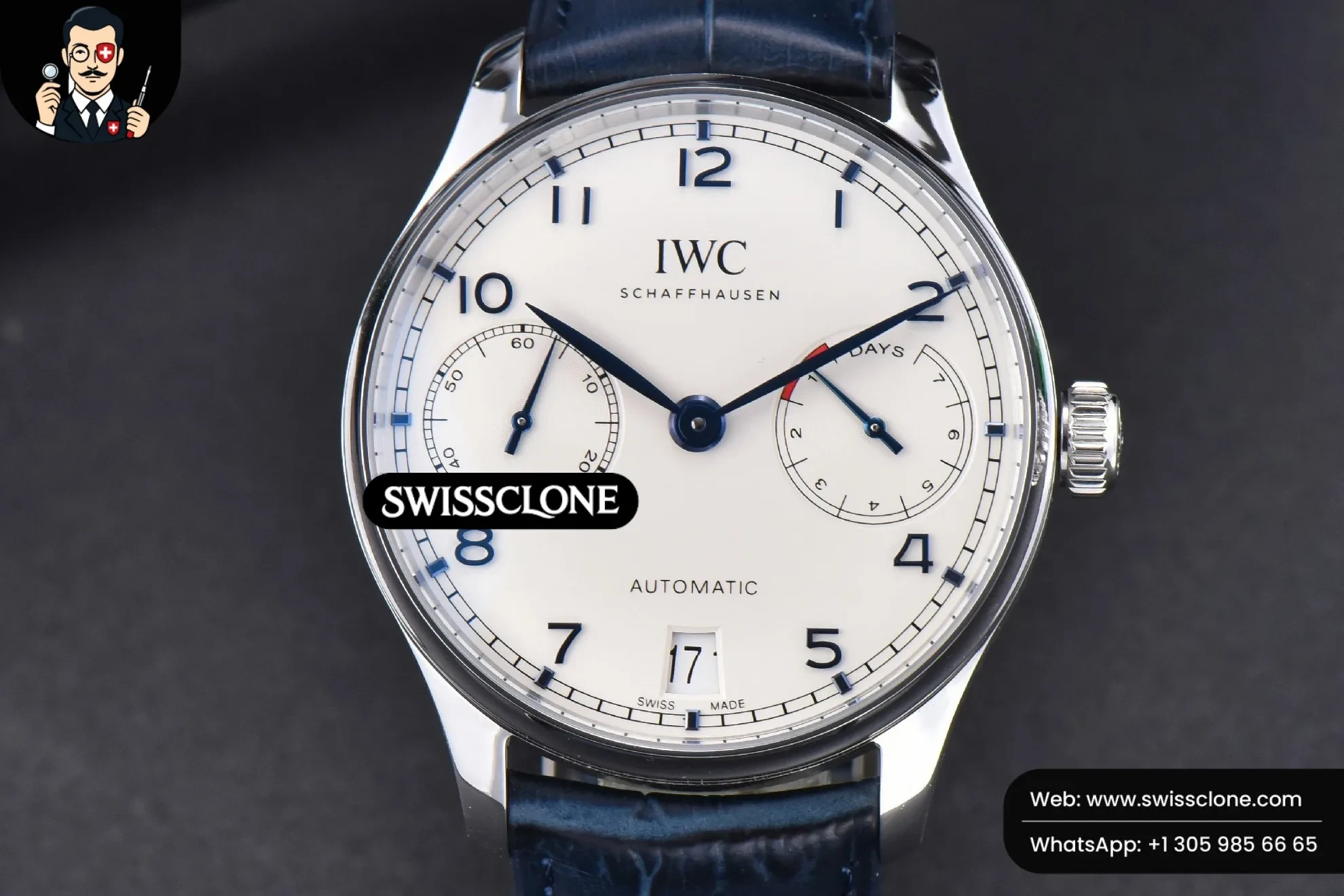 Portuguese Real PR IW500107 42mm White Dial Blue Marker Blue Leather