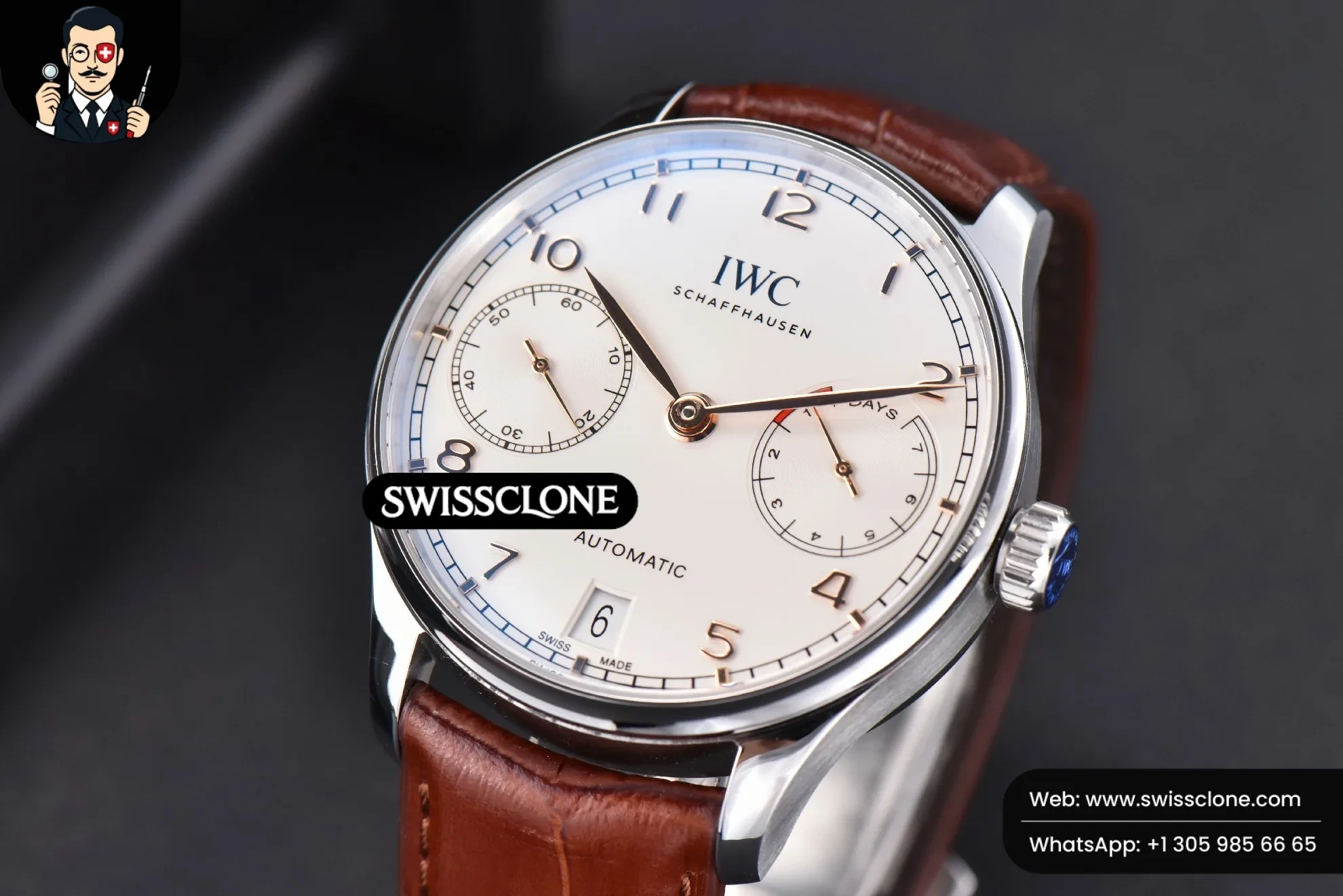 IWC Portuguese Real PR IW500114 42mm White Dial Marker Brown Leather - Image 2