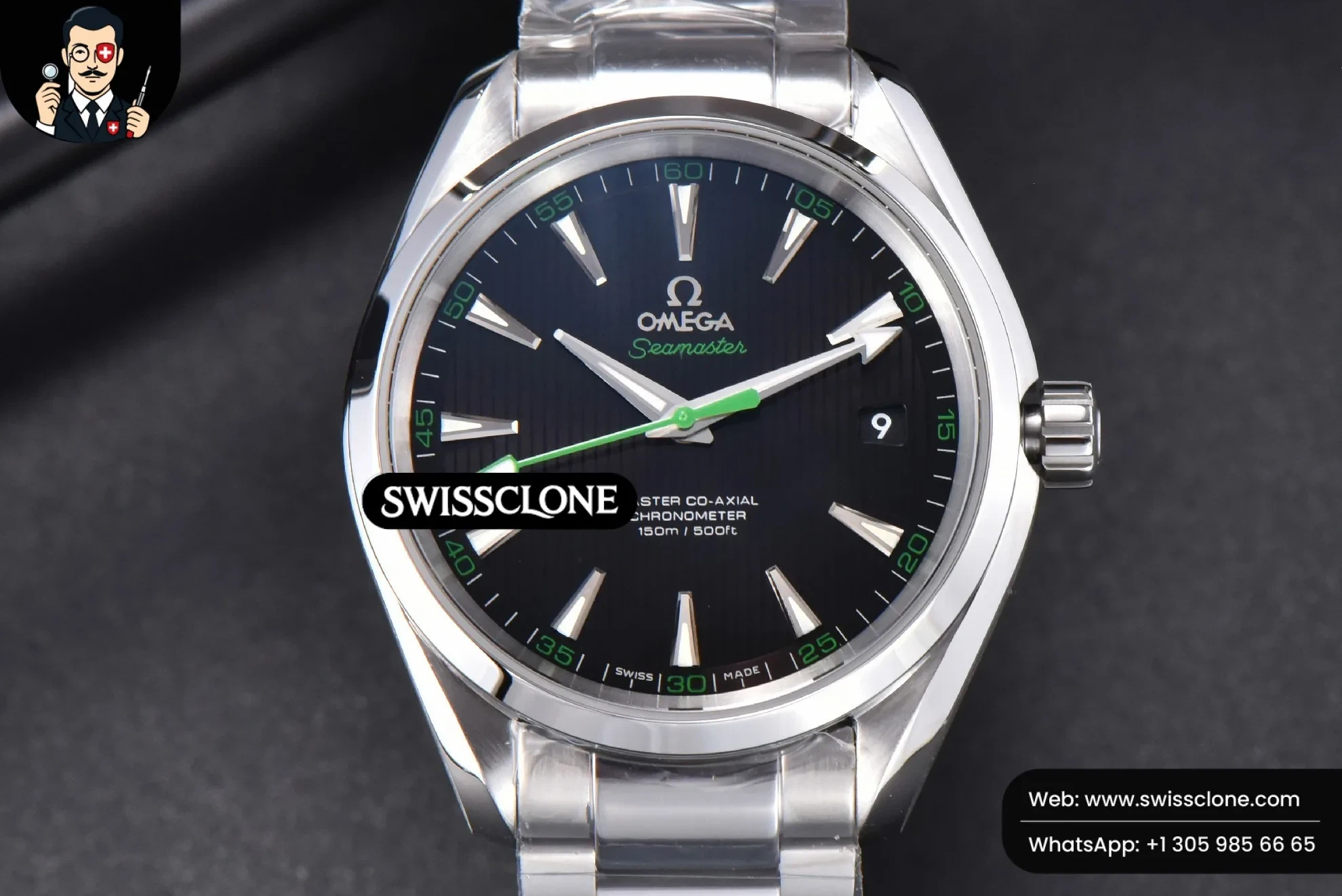 Omega Aqua Terra 150M 41mm Black Dial Green Hand 1:1 Super Clone - Dial Macro Close-Up