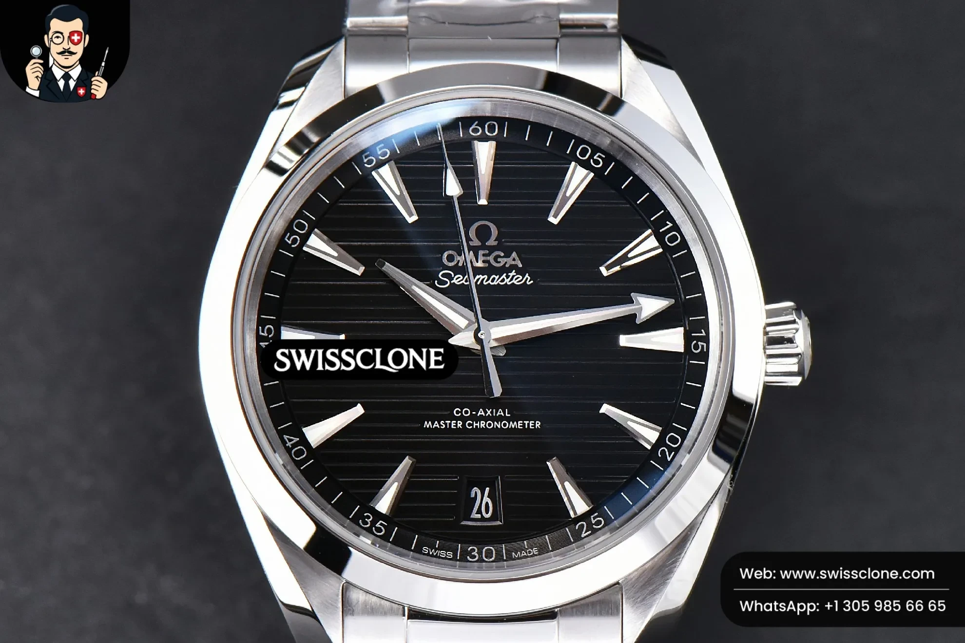 Omega Aqua Terra 150M 41mm Black Dial Silver Hand Silver Markers 1:1 Super Clone - Dial Macro Close-Up