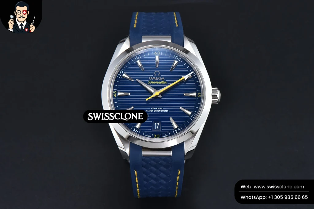 Omega Aqua Terra 150M 41mm SS Dark Blue Dial Yellow Hand Dark Blue Rubber Strap A8900 (VSF)